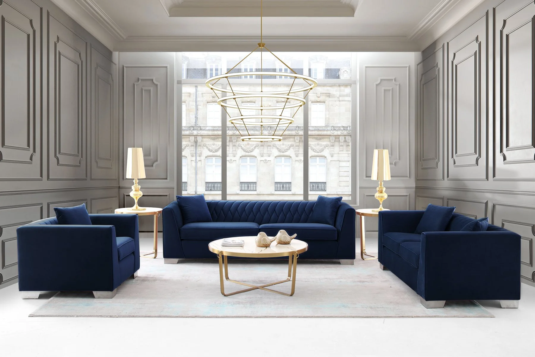 Cambridge Contemporary Loveseat in Brushed Stainless Steel and Blue Velvet - Image 5