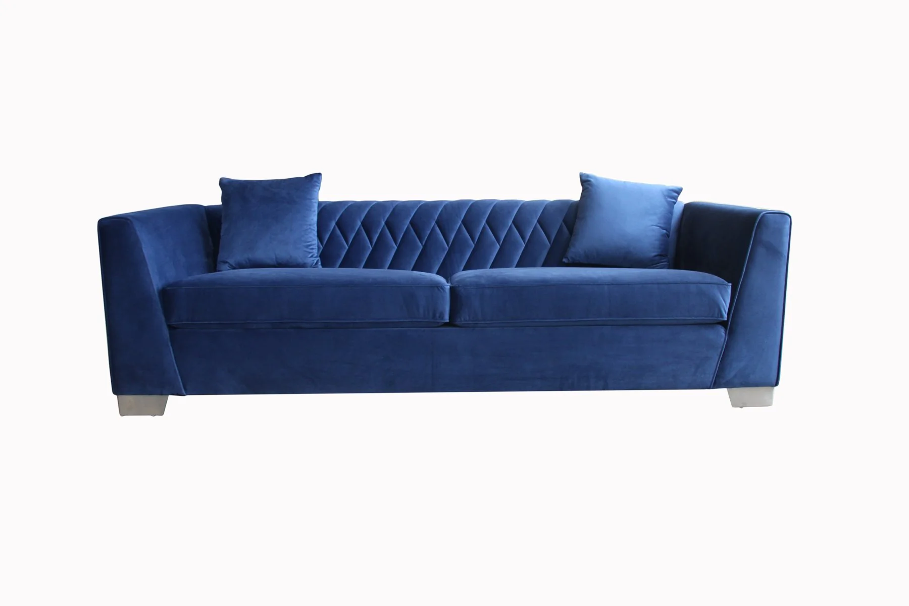 Cambridge Contemporary Sofa in Brushed Stainless Steel and Blue Velvet - Image 2