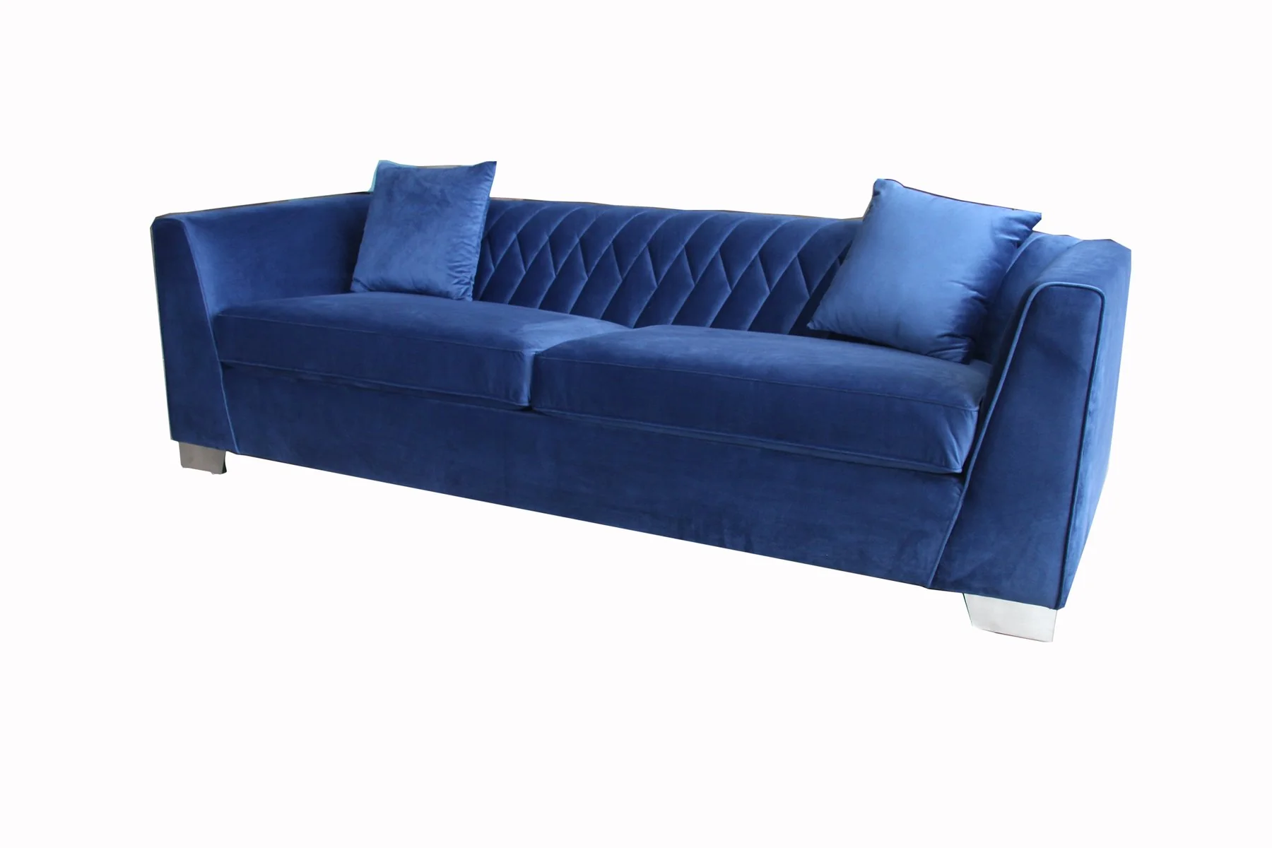 Cambridge Contemporary Sofa in Brushed Stainless Steel and Blue Velvet - Image 3