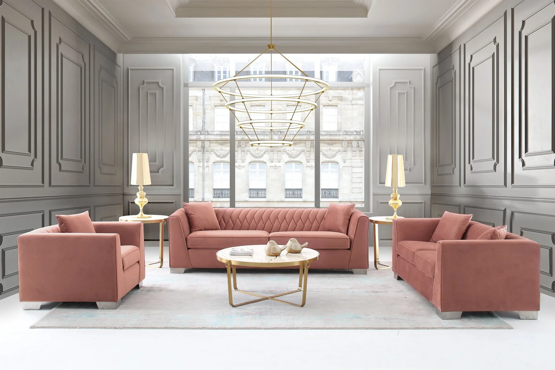 Cambridge Contemporary Sofa in Brushed Stainless Steel and Blush Velvet - Image 5