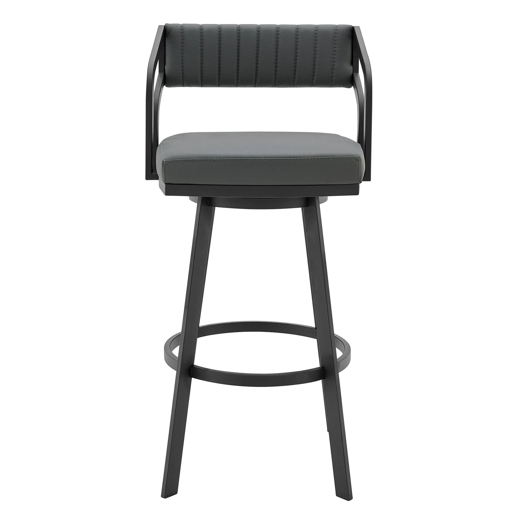 Capri 26" Swivel Modern Black Metal and Slate Gray Faux Leather Bar and Counter Stool - Image 2