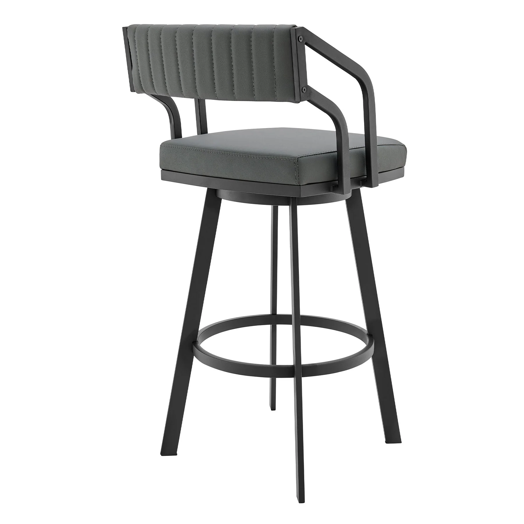 Capri 26" Swivel Modern Black Metal and Slate Gray Faux Leather Bar and Counter Stool - Image 3