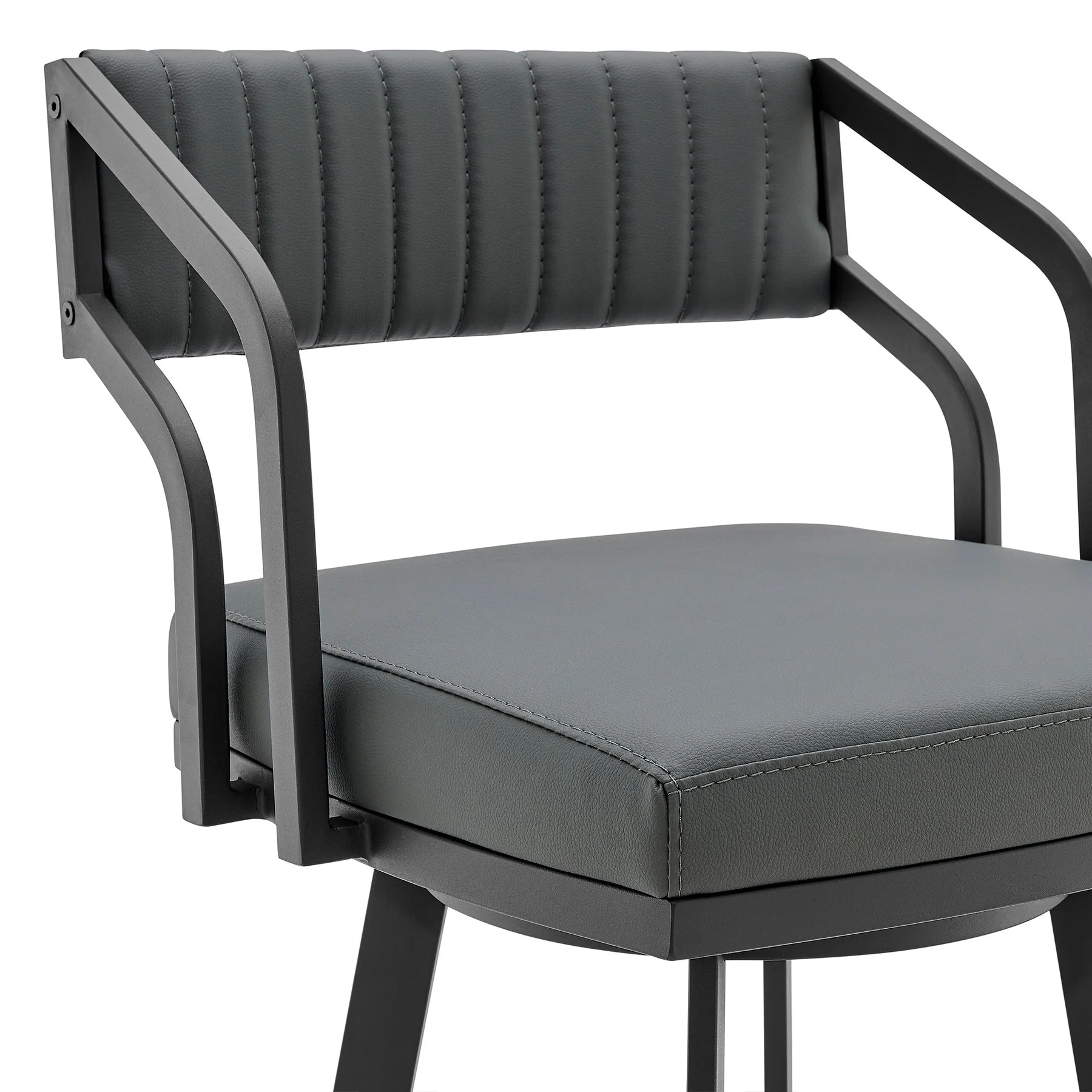 Capri 26" Swivel Modern Black Metal and Slate Gray Faux Leather Bar and Counter Stool - Image 4