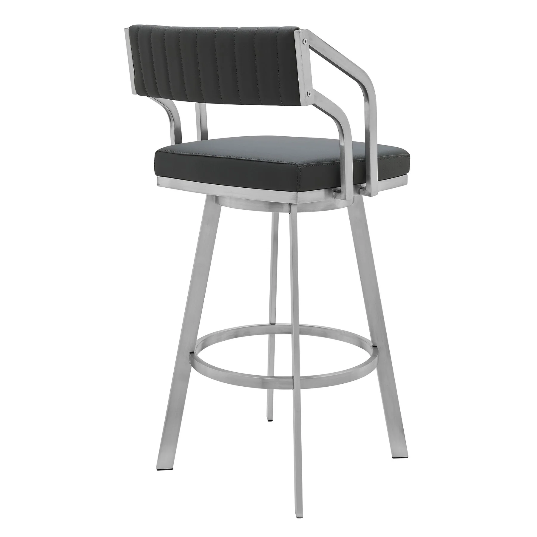 Capri 26" Swivel Modern Metal and Slate Gray Faux Leather Bar and Counter Stool - Image 3