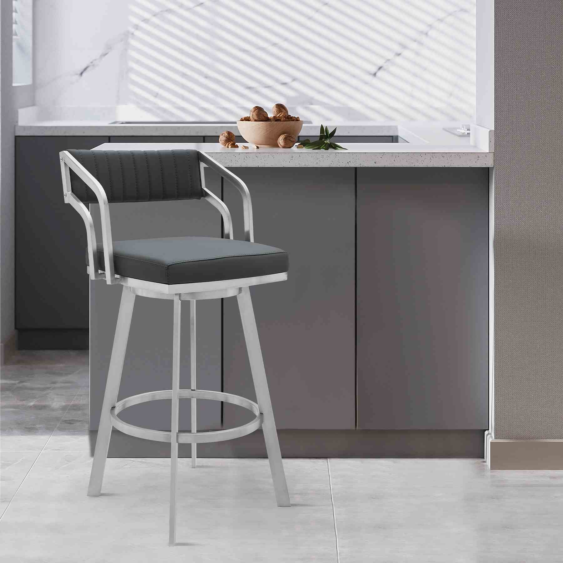 Capri 26" Swivel Modern Metal and Slate Gray Faux Leather Bar and Counter Stool - Image 7