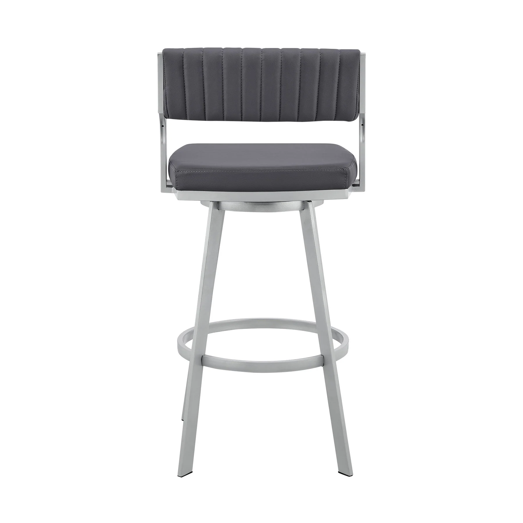 Capri 26" Swivel Slate Gray Faux Leather and Silver Metal Bar Stool - Image 5