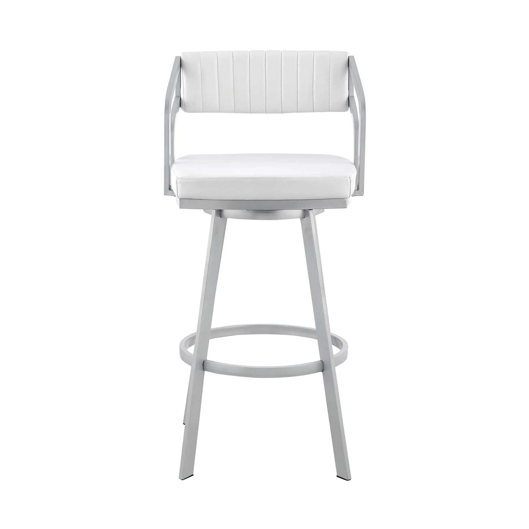 Capri 26" Swivel White Faux Leather and Silver Metal Bar Stool - Image 2