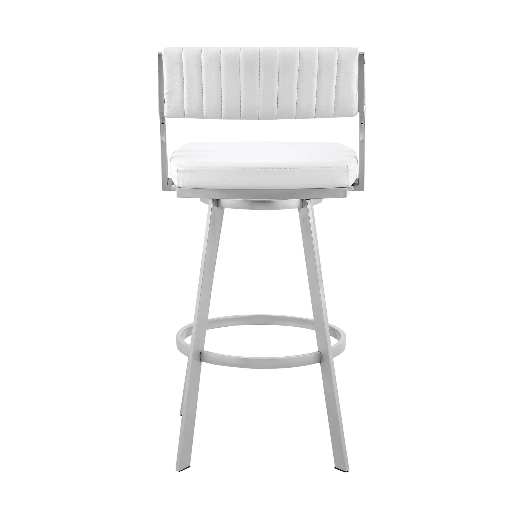 Capri 26" Swivel White Faux Leather and Silver Metal Bar Stool - Image 5
