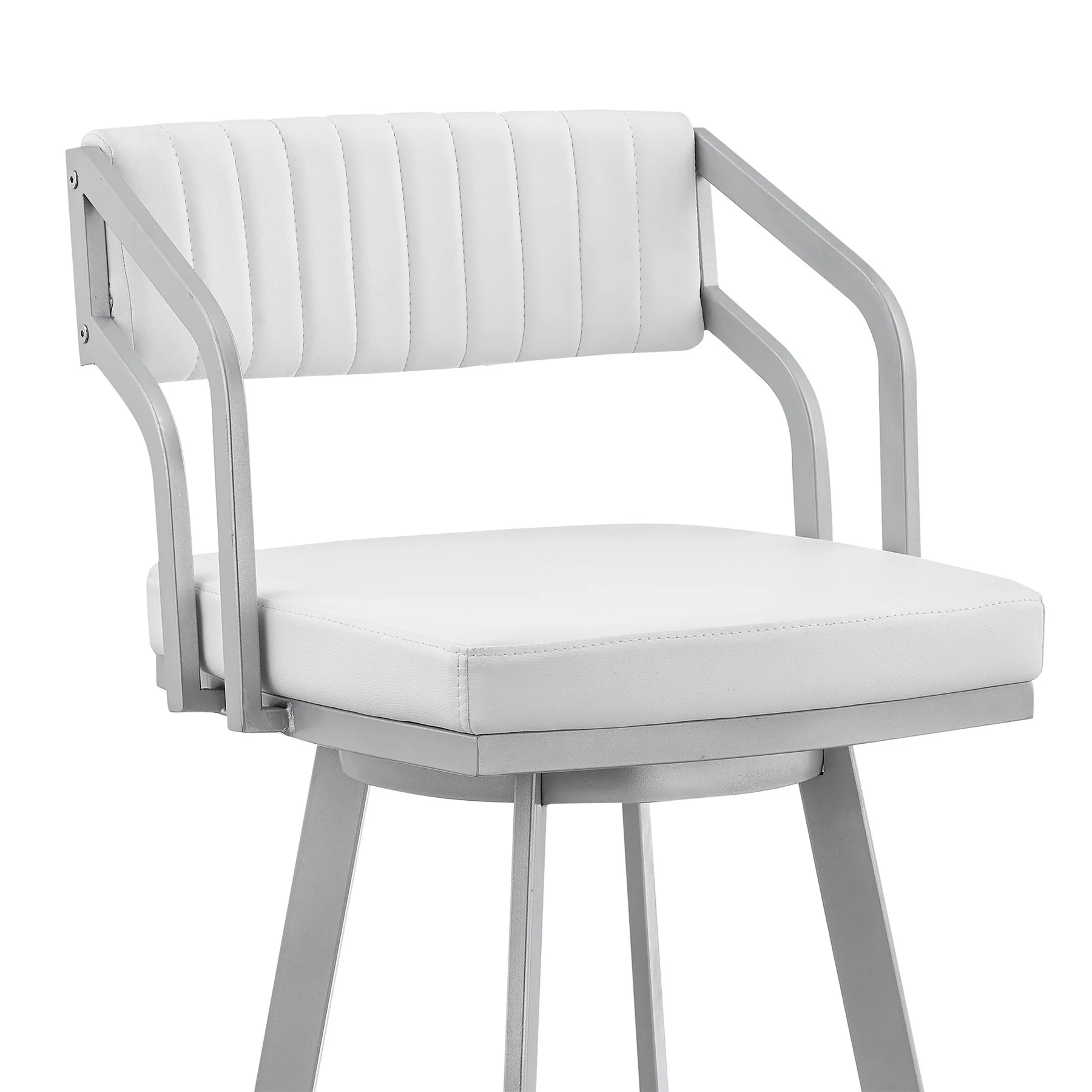 Capri 26" Swivel White Faux Leather and Silver Metal Bar Stool - Image 6