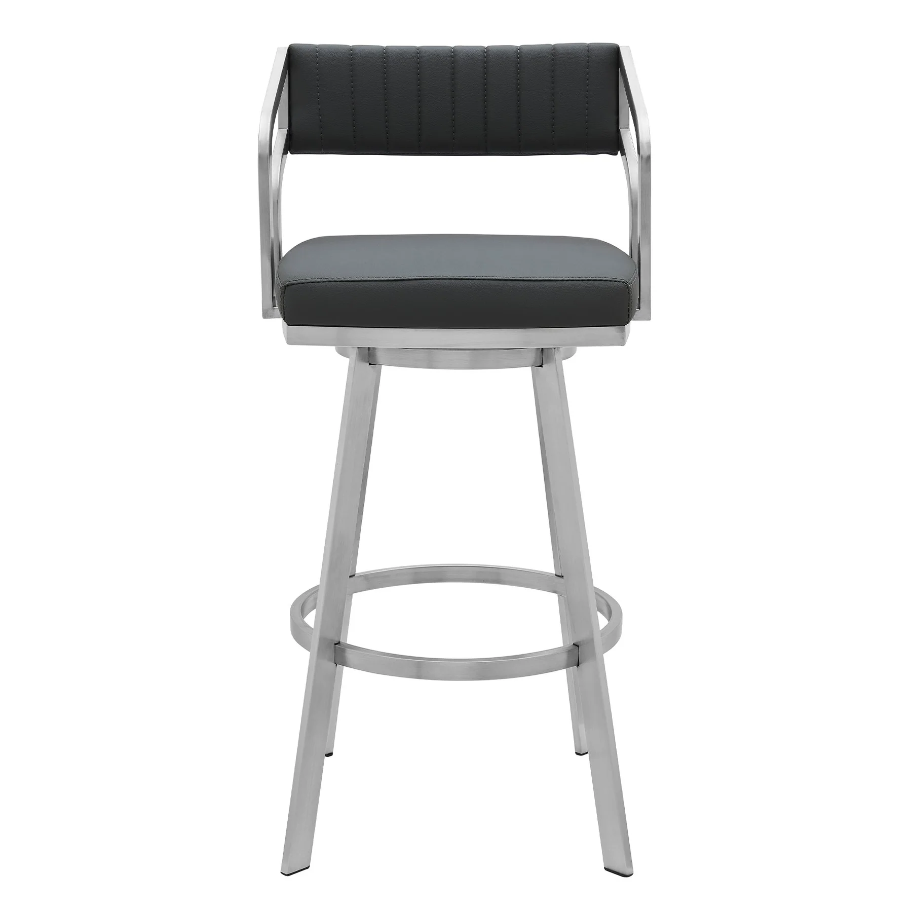 Capri 30" Swivel Modern Metal and Slate Gray Faux Leather Bar and Counter Stool - Image 2