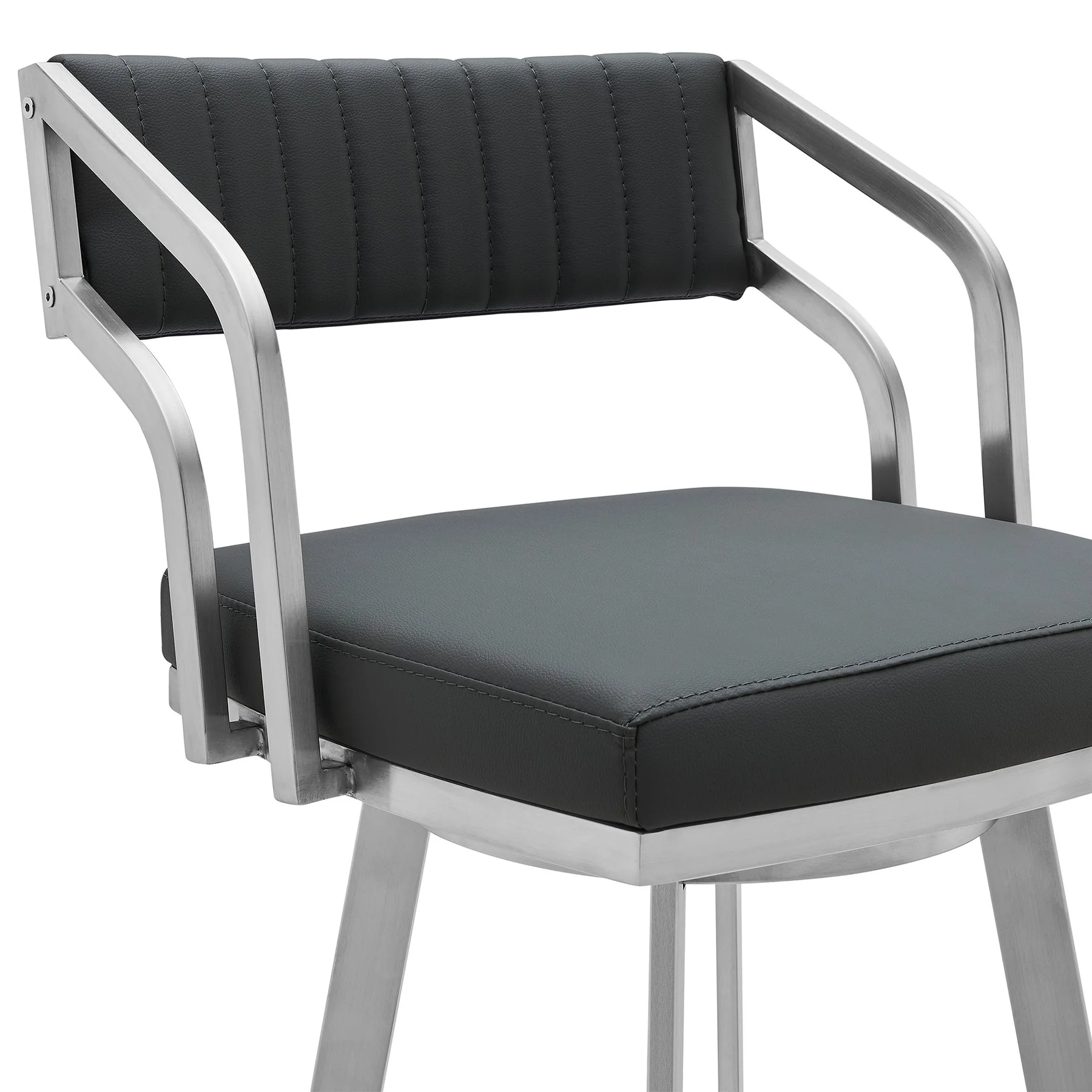Capri 30" Swivel Modern Metal and Slate Gray Faux Leather Bar and Counter Stool - Image 4