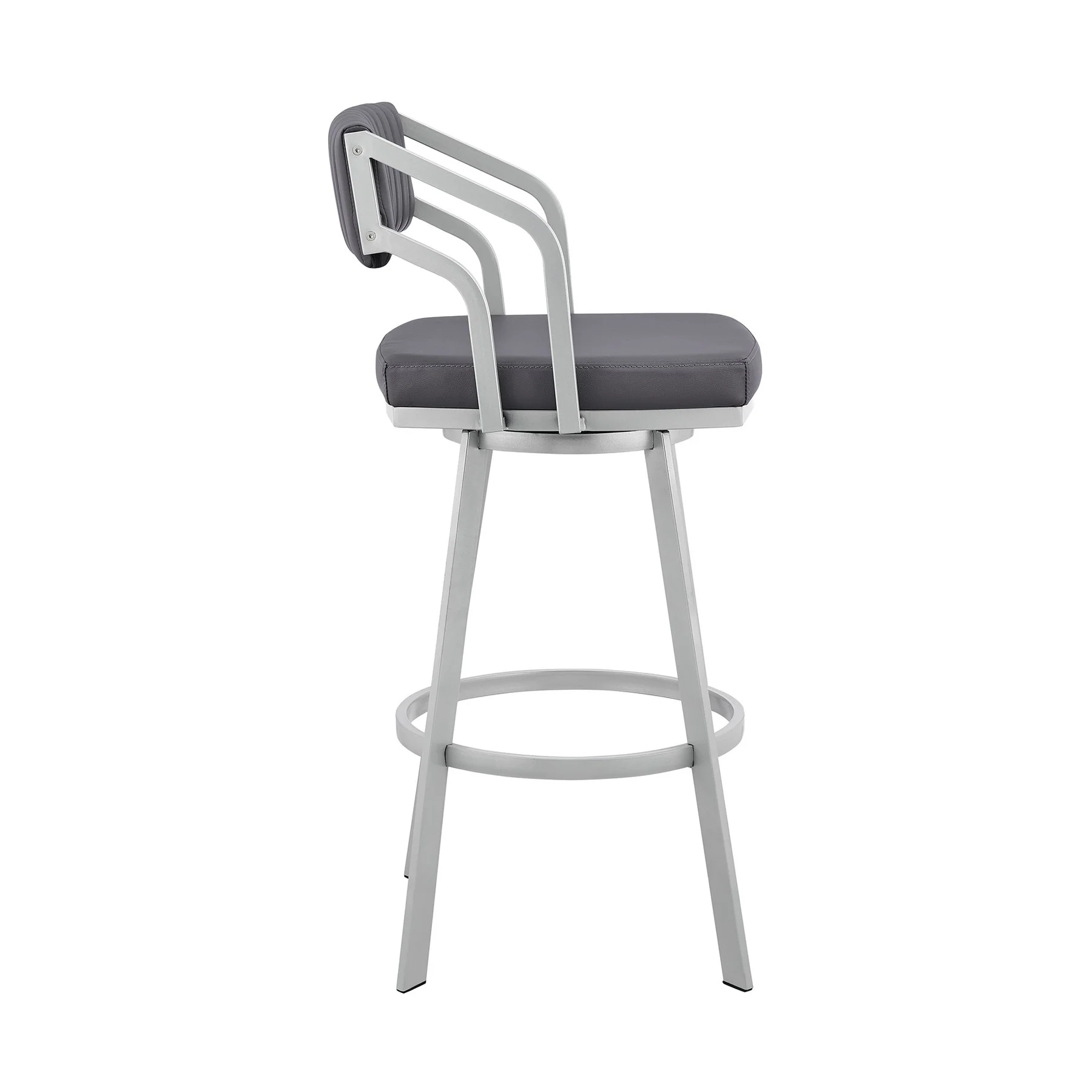 Capri 30" Swivel Slate Gray Faux Leather and Silver Metal Bar Stool - Image 3