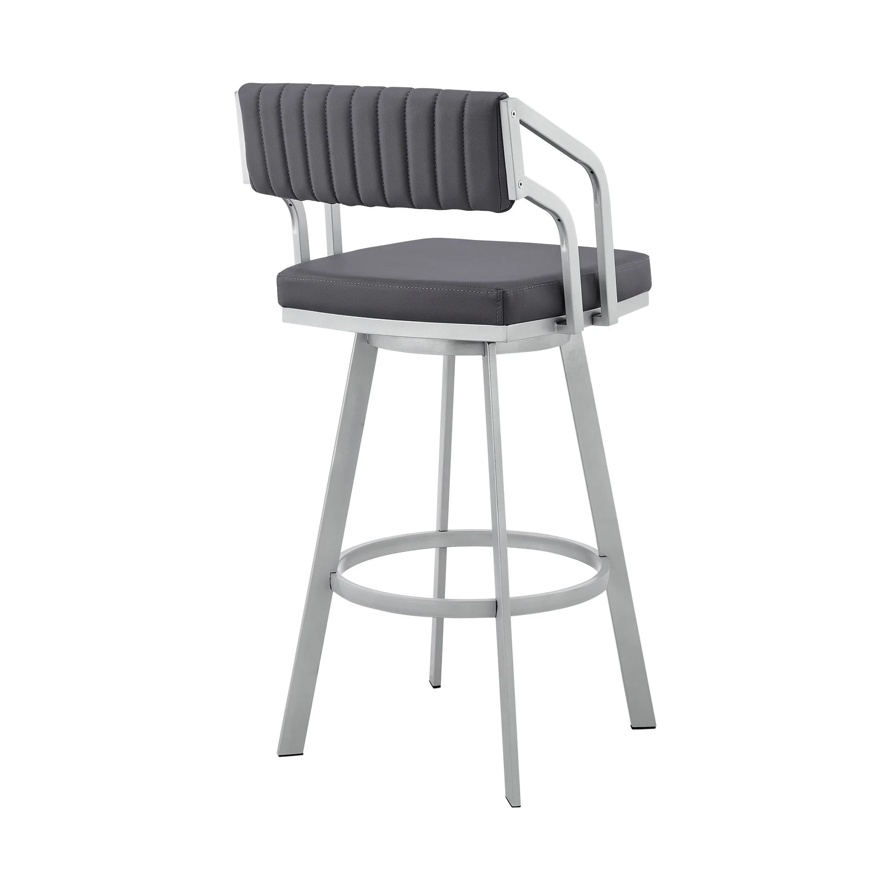 Capri 30" Swivel Slate Gray Faux Leather and Silver Metal Bar Stool - Image 4