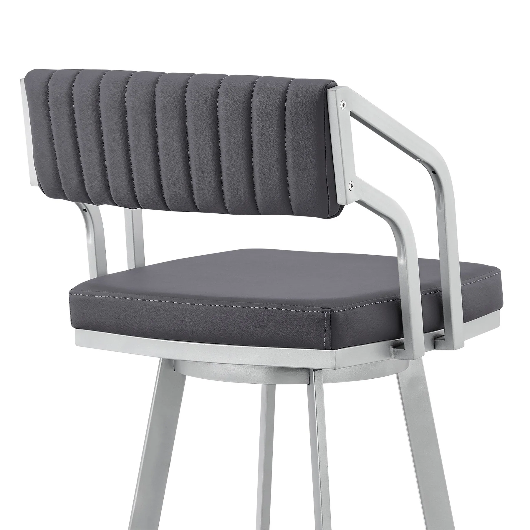 Capri 30" Swivel Slate Gray Faux Leather and Silver Metal Bar Stool - Image 7