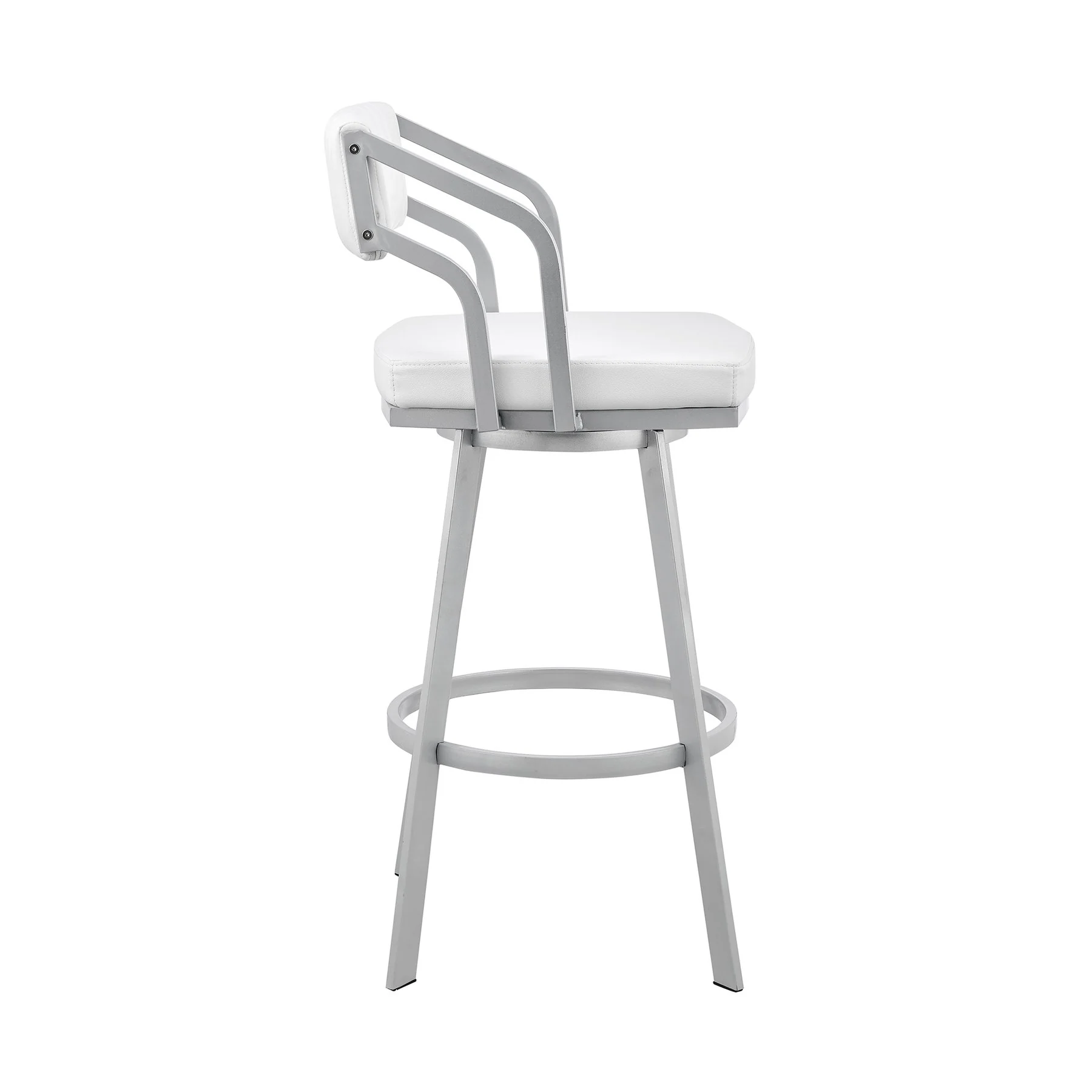 Capri 30" Swivel White Faux Leather and Silver Metal Bar Stool - Image 3
