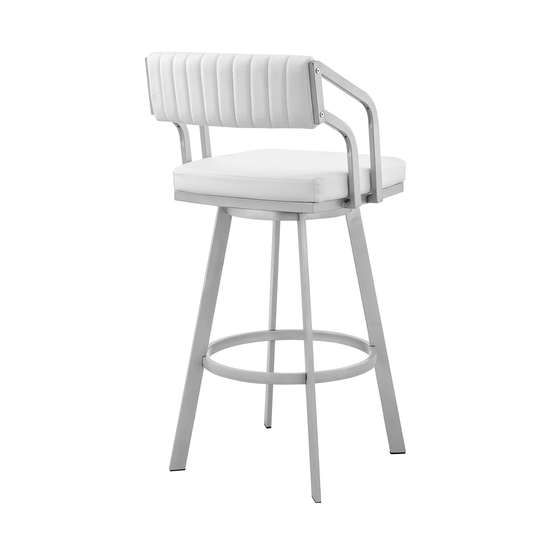 Capri 30" Swivel White Faux Leather and Silver Metal Bar Stool - Image 4
