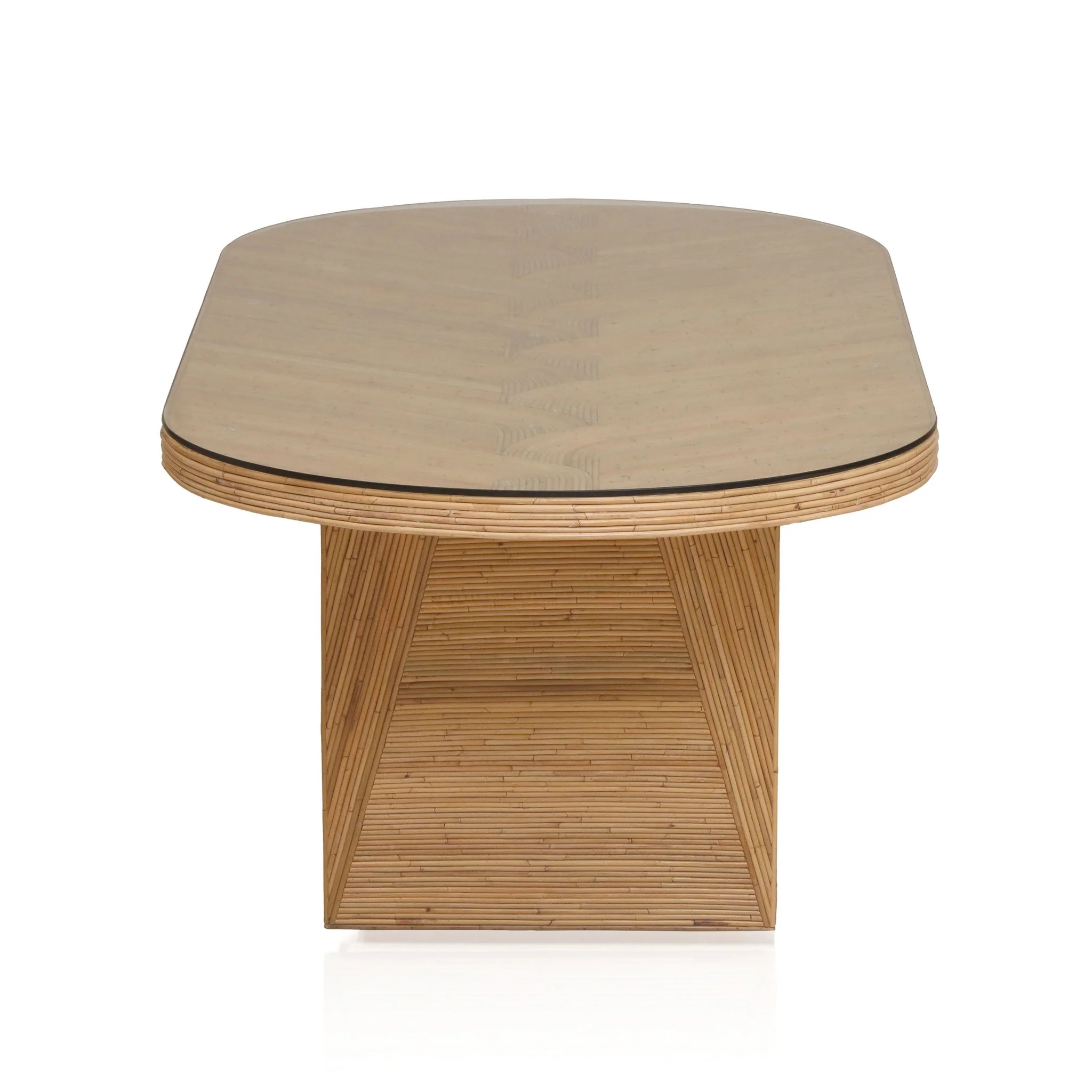 Caren Natural Rattan and Glass Oval Dining Table - Image 5