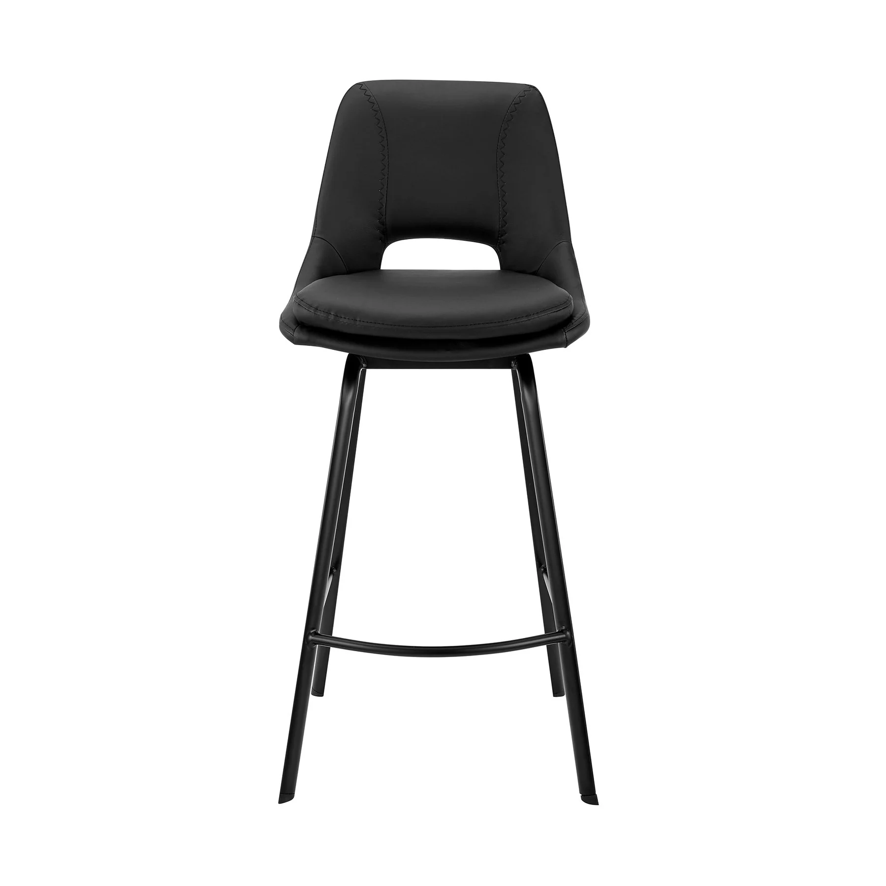 Carise Black Faux Leather and Black Metal Swivel 26" Counter Stool - Image 2