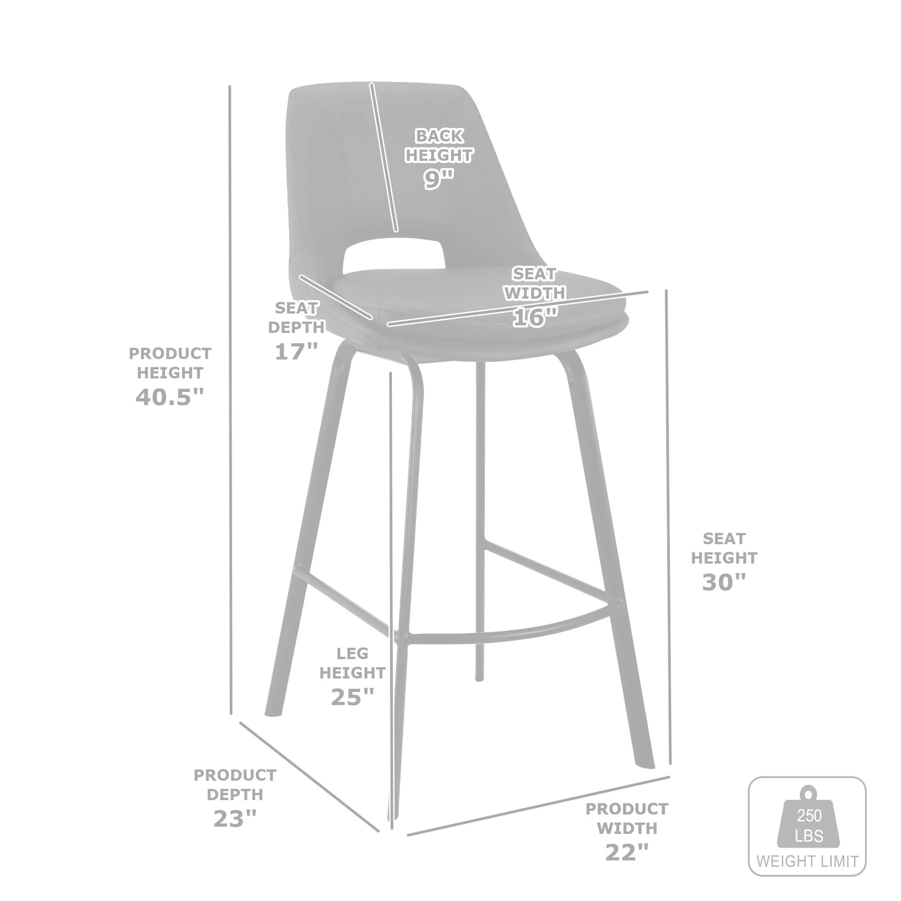 Carise Gray Faux Leather and Black Metal Swivel 30" Bar Stool - Image 10