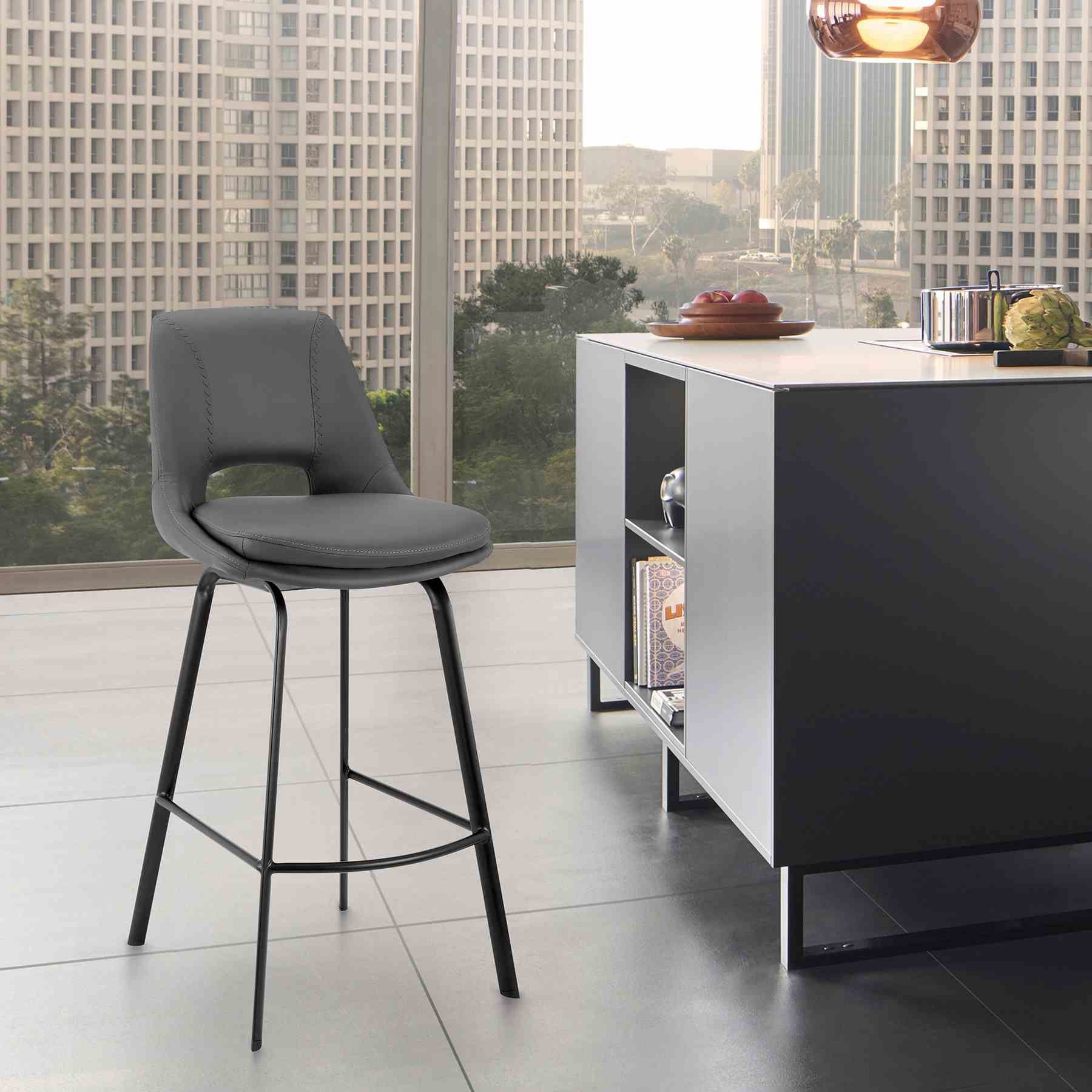 Carise Gray Faux Leather and Black Metal Swivel 30" Bar Stool - Image 11