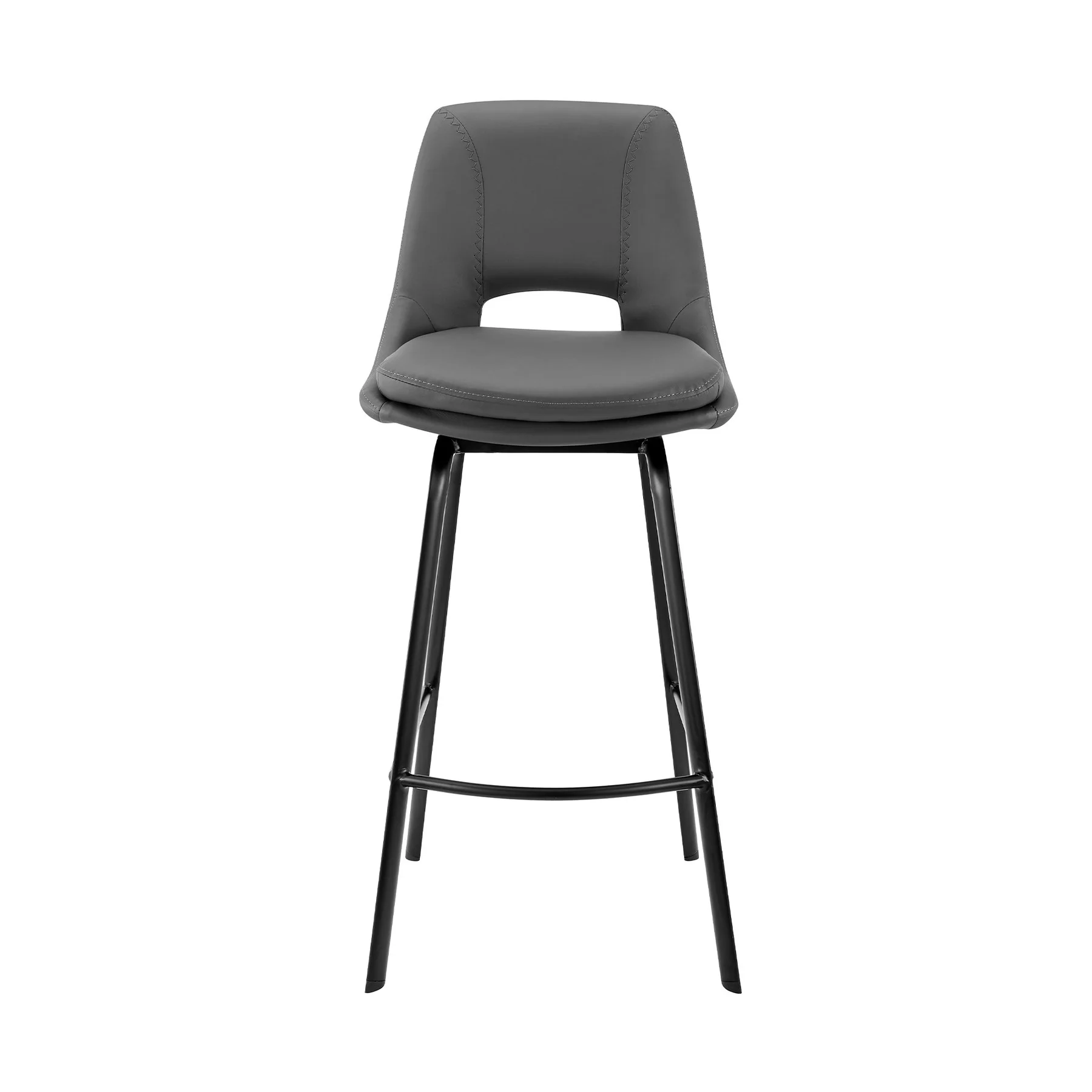 Carise Gray Faux Leather and Black Metal Swivel 30" Bar Stool - Image 2