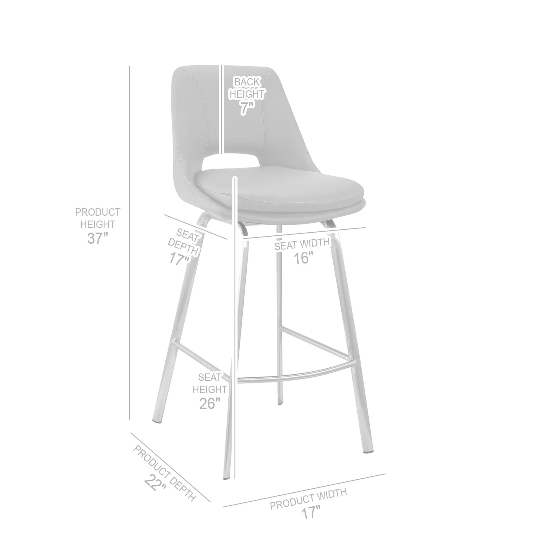 Carise Gray Faux Leather and Brushed Stainless Steel Swivel 26" Counter Stool - Image 10