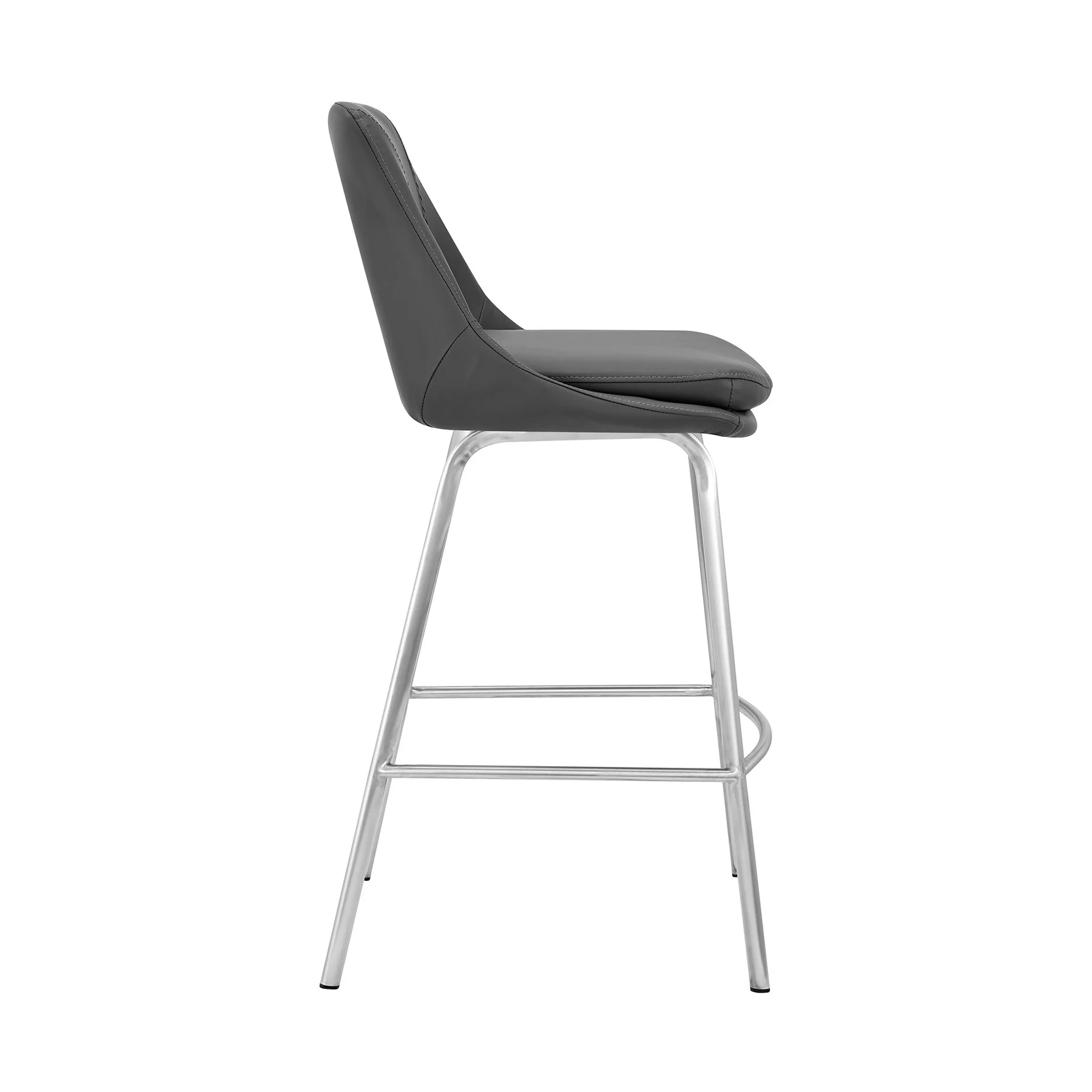Carise Gray Faux Leather and Brushed Stainless Steel Swivel 26" Counter Stool - Image 3