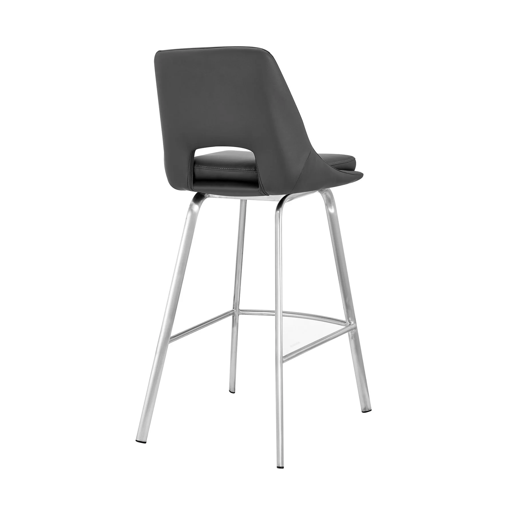 Carise Gray Faux Leather and Brushed Stainless Steel Swivel 26" Counter Stool - Image 4