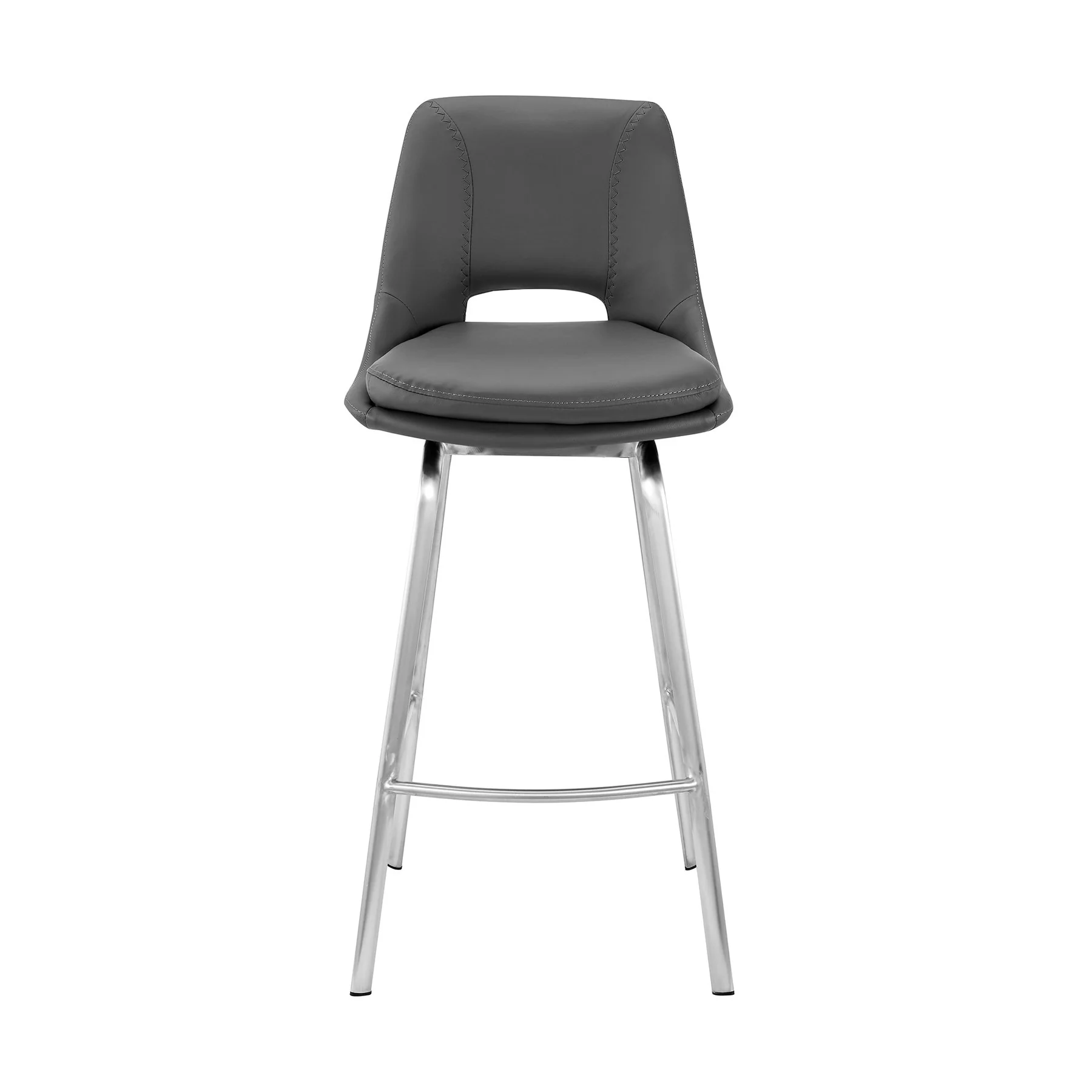 Carise Gray Faux Leather and Brushed Stainless Steel Swivel 30" Bar Stool - Image 2
