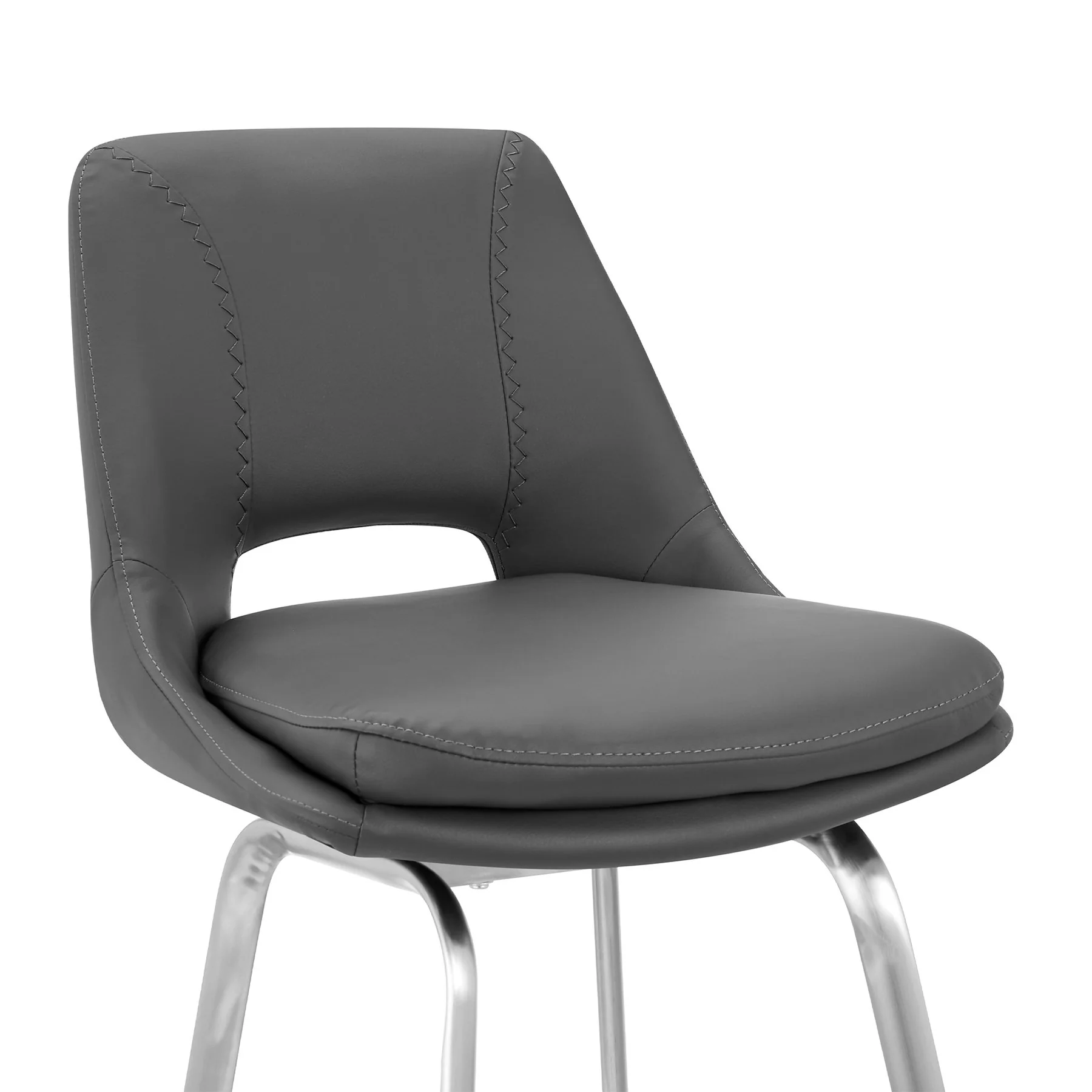 Carise Gray Faux Leather and Brushed Stainless Steel Swivel 30" Bar Stool - Image 6