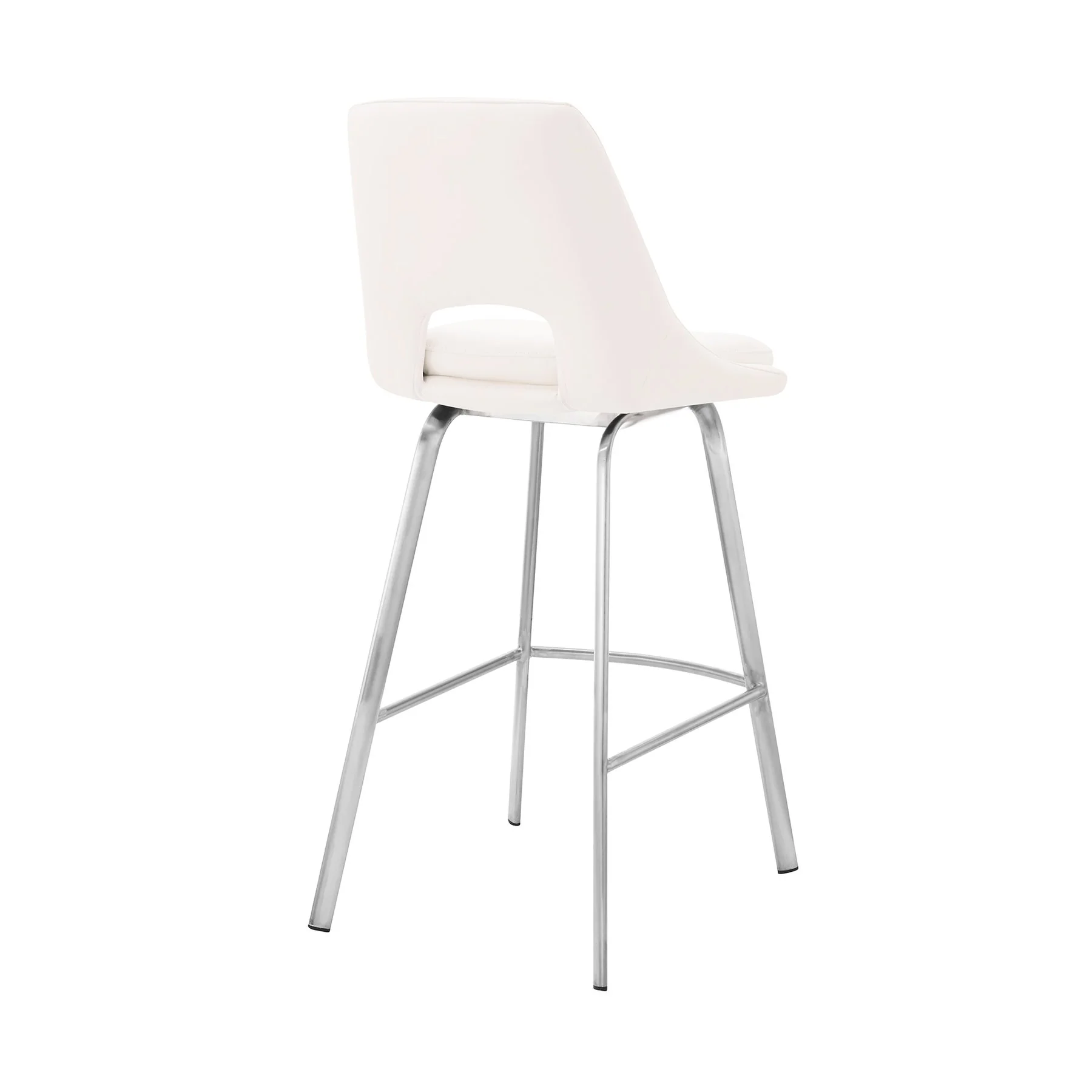Carise White Faux Leather and Brushed Stainless Steel Swivel 30" Bar Stool - Image 4