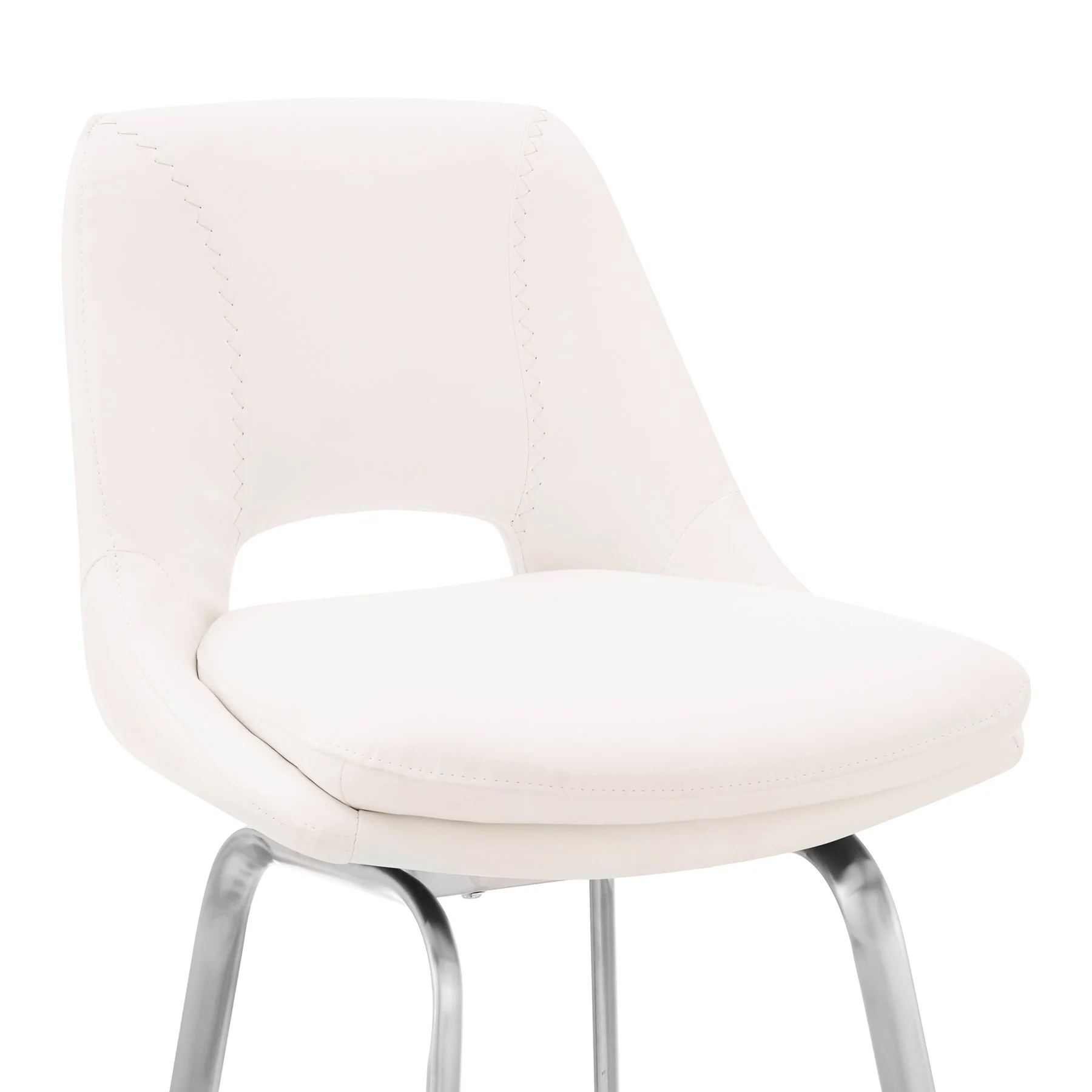 Carise White Faux Leather and Brushed Stainless Steel Swivel 30" Bar Stool - Image 6
