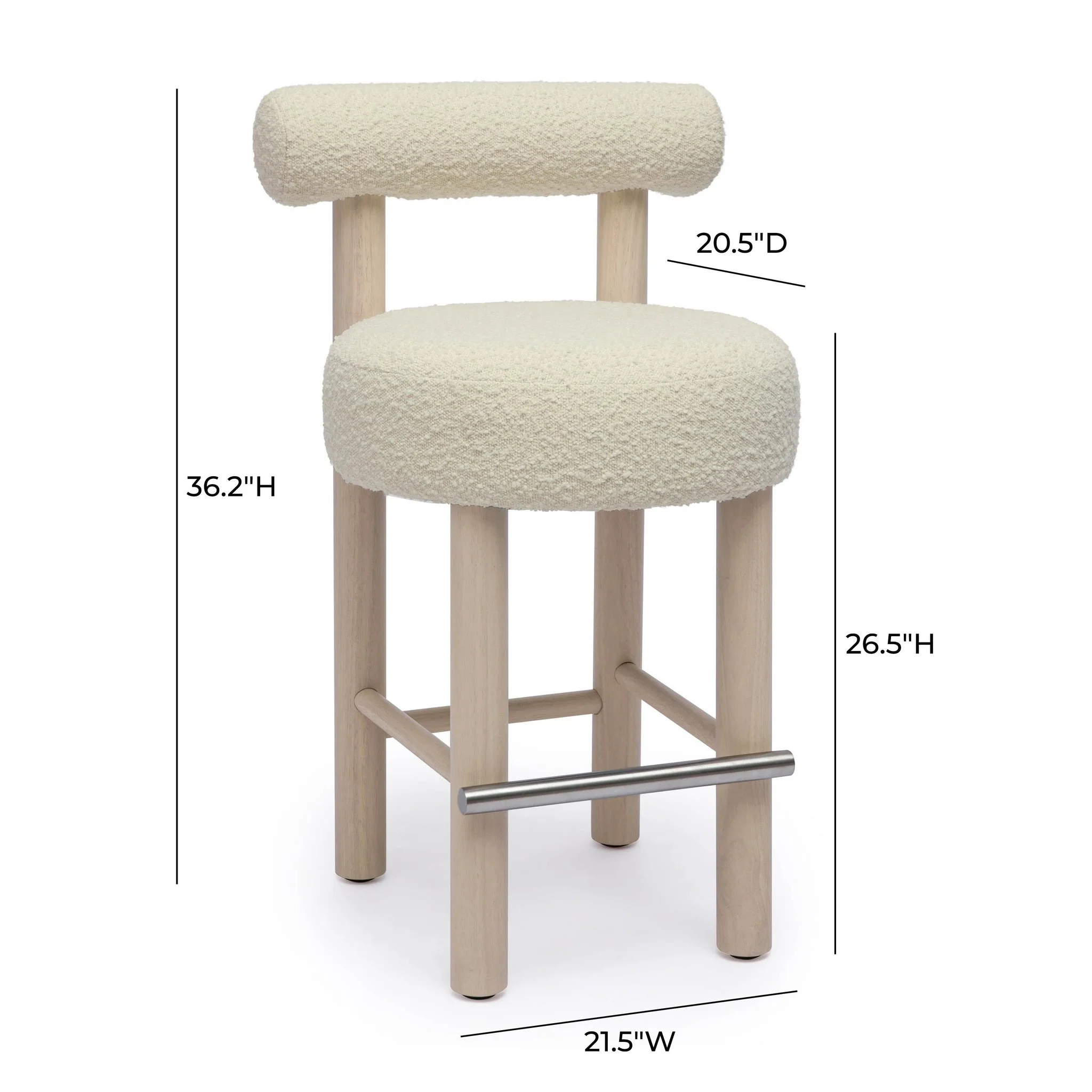Carmel Cream Boucle and Solid Wood Counter Stool - Image 7