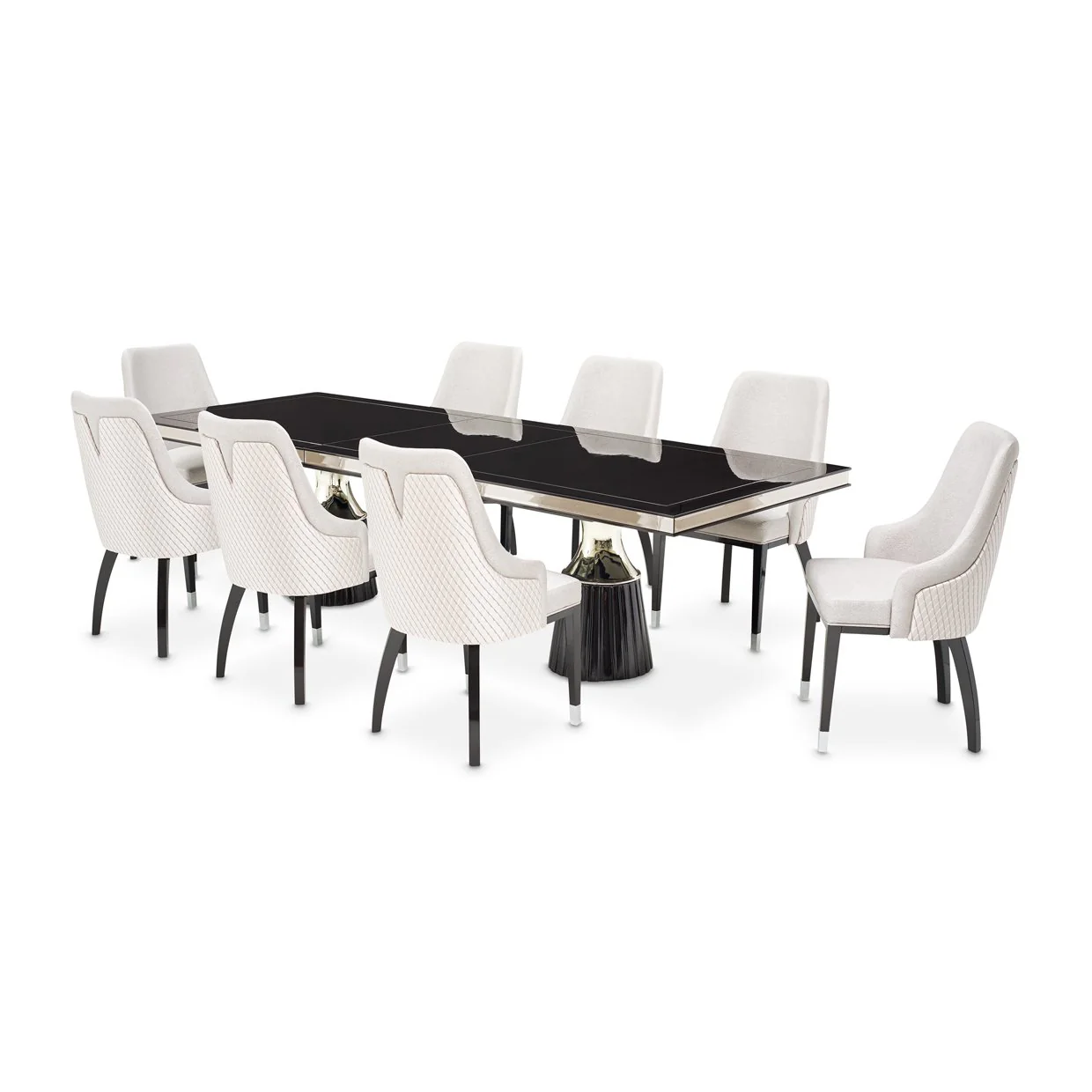 Carmela Double Pedestal Dining Table - Glossy Charcoal Sand - Image 29