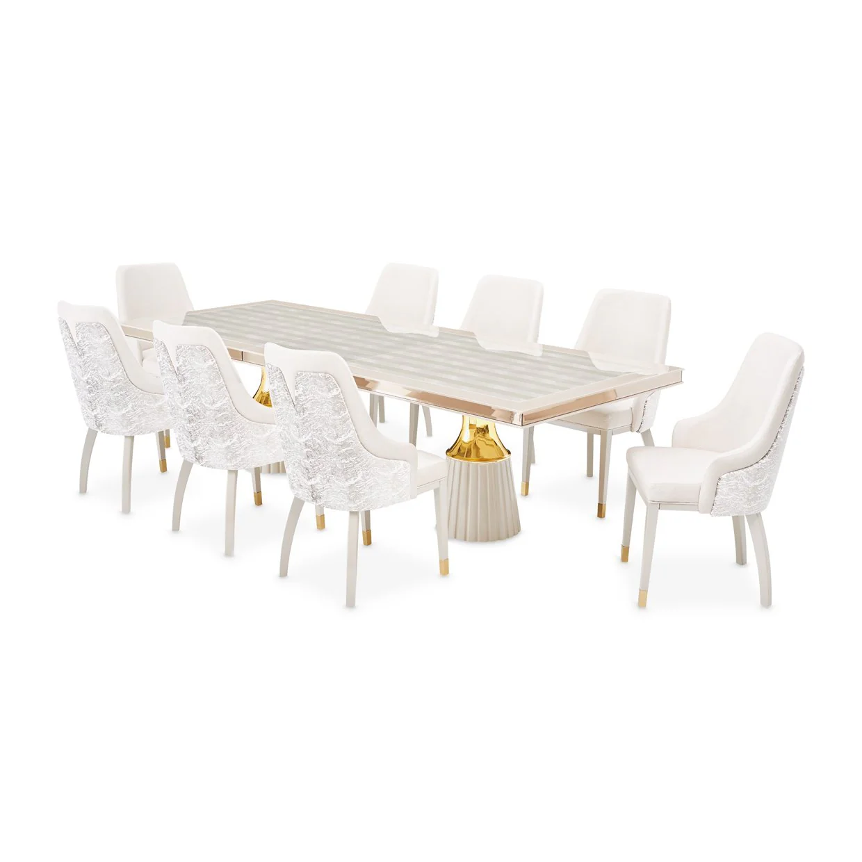 Carmela Double Pedestal Dining Table - Shimmer Ivory - Image 14