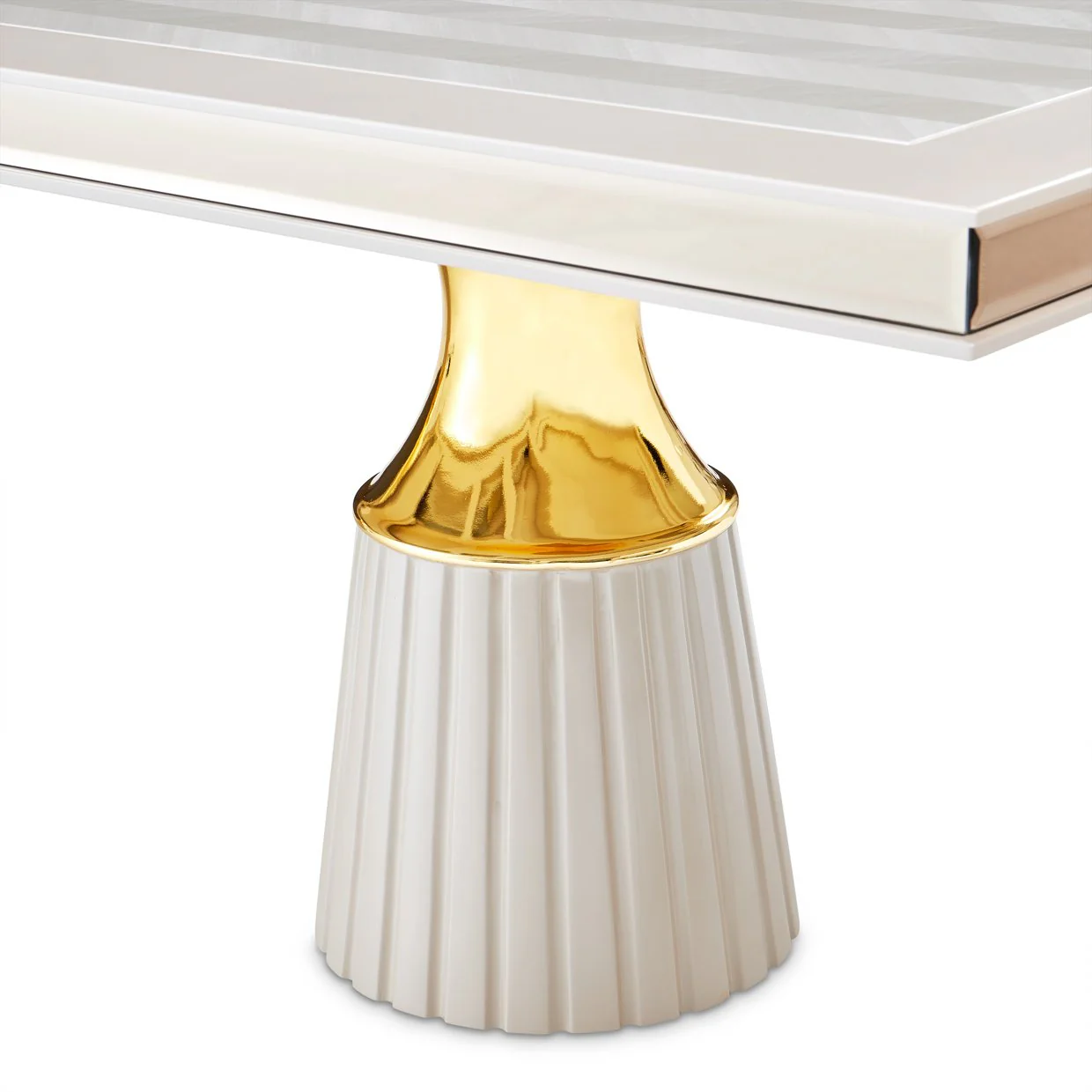 Carmela Double Pedestal Dining Table - Shimmer Ivory - Image 4