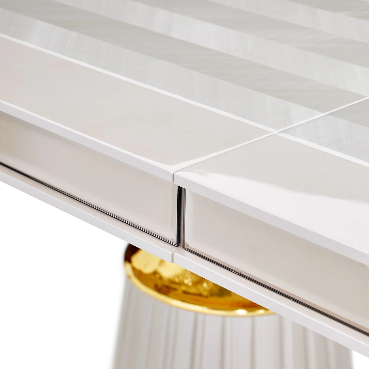 Carmela Double Pedestal Dining Table - Shimmer Ivory - Image 7