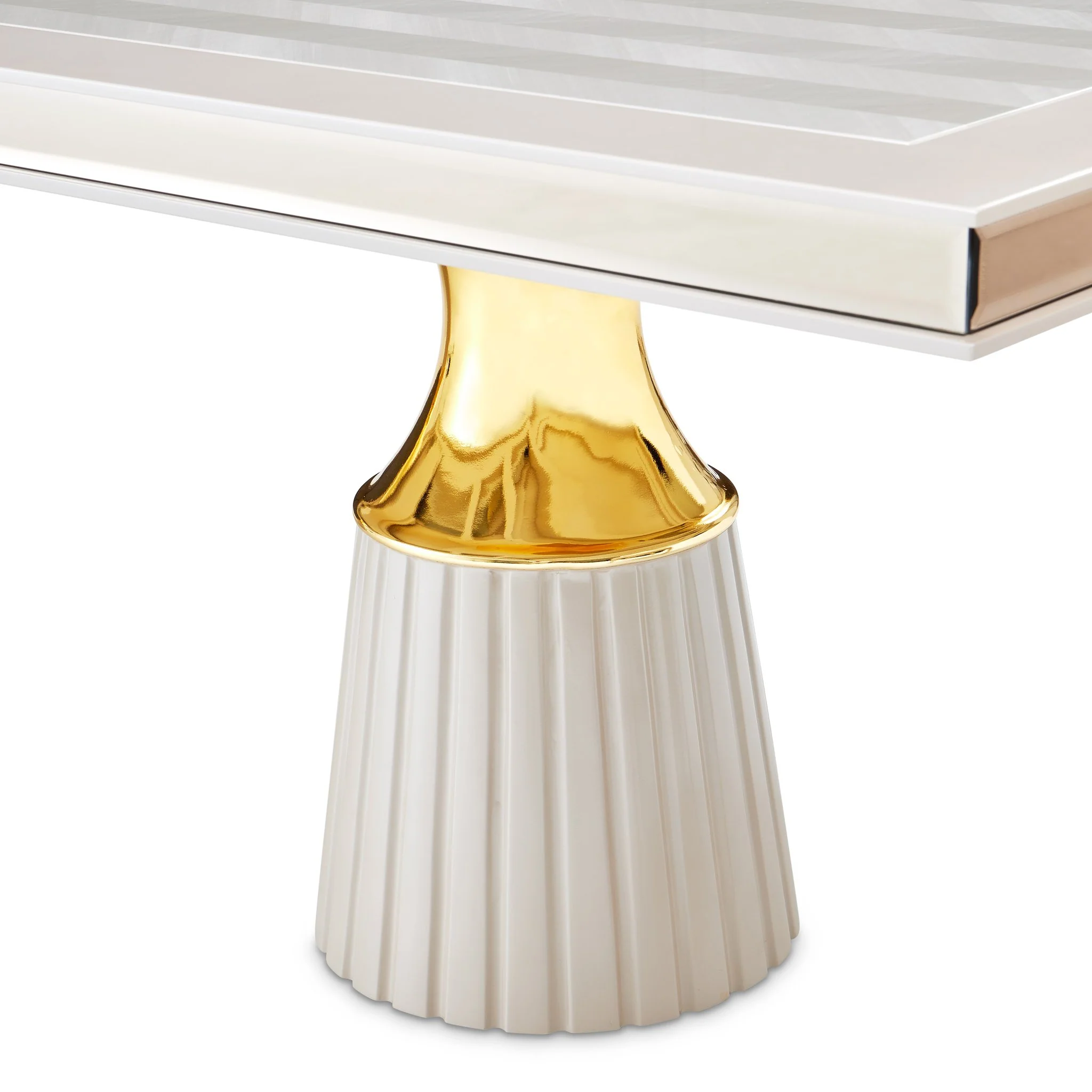 Carmela Double Pedestal Dining Table - Shimmer Ivory - Image 9