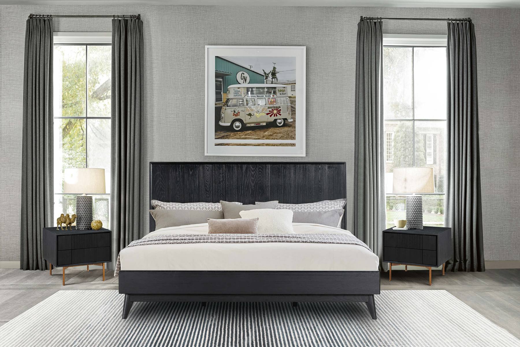 Carnaby King 3 Piece Bedroom Set in Black Brushed Oak Wood - Image 9