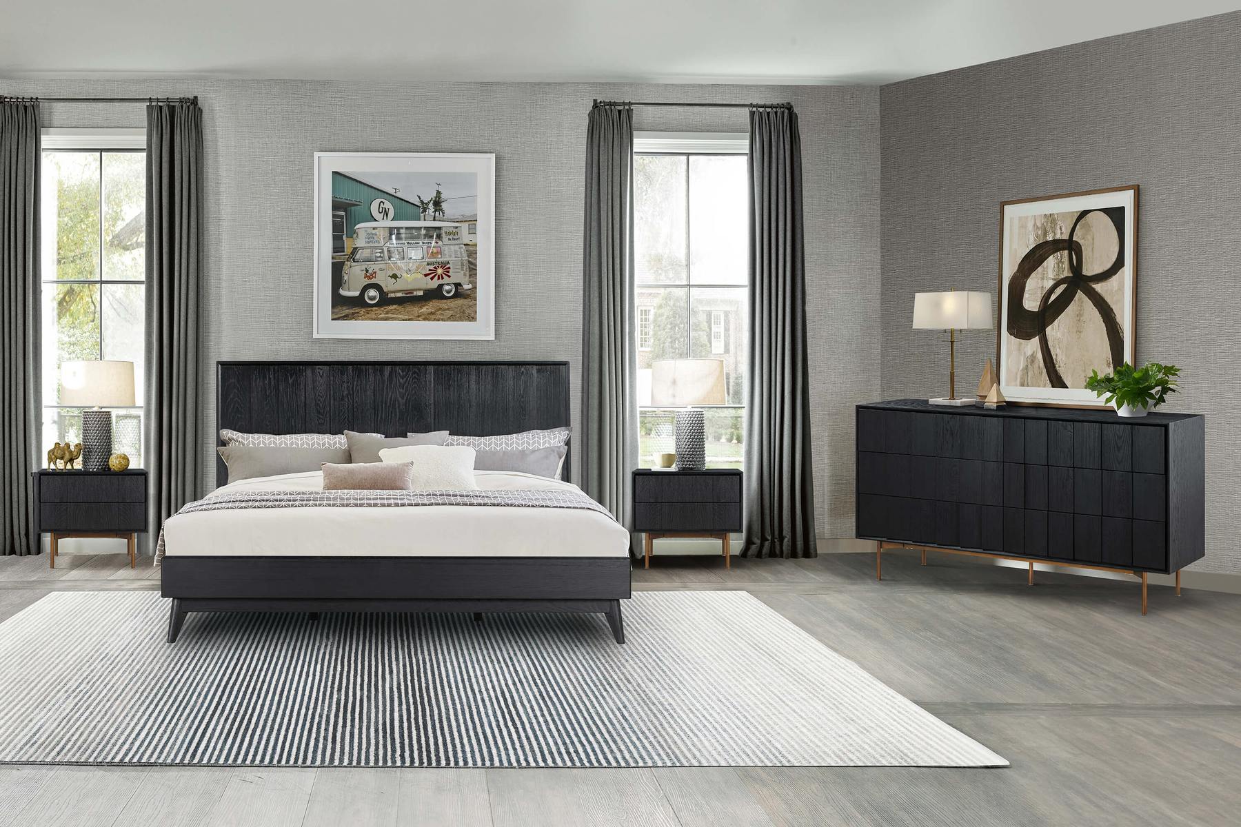 Carnaby King 4 Piece Bedroom Set in Black Brushed Oak Wood - Image 12
