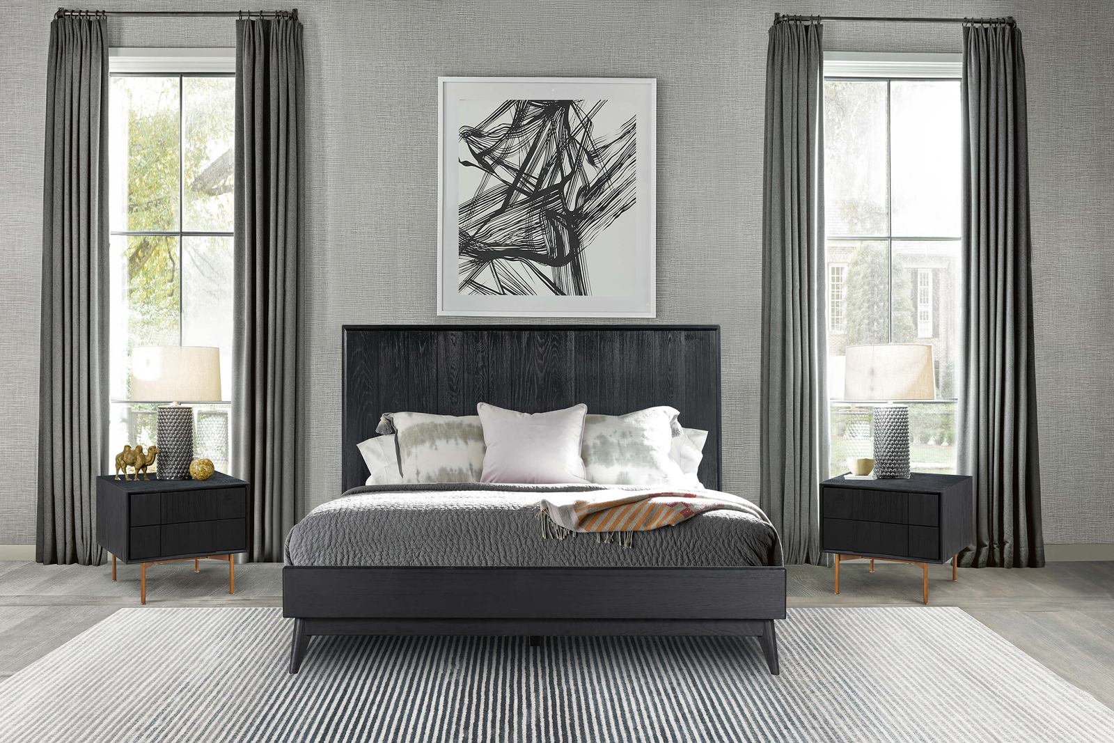 Carnaby Queen 3 Piece Bedroom Set in Black Brushed Oak Wood - Image 9
