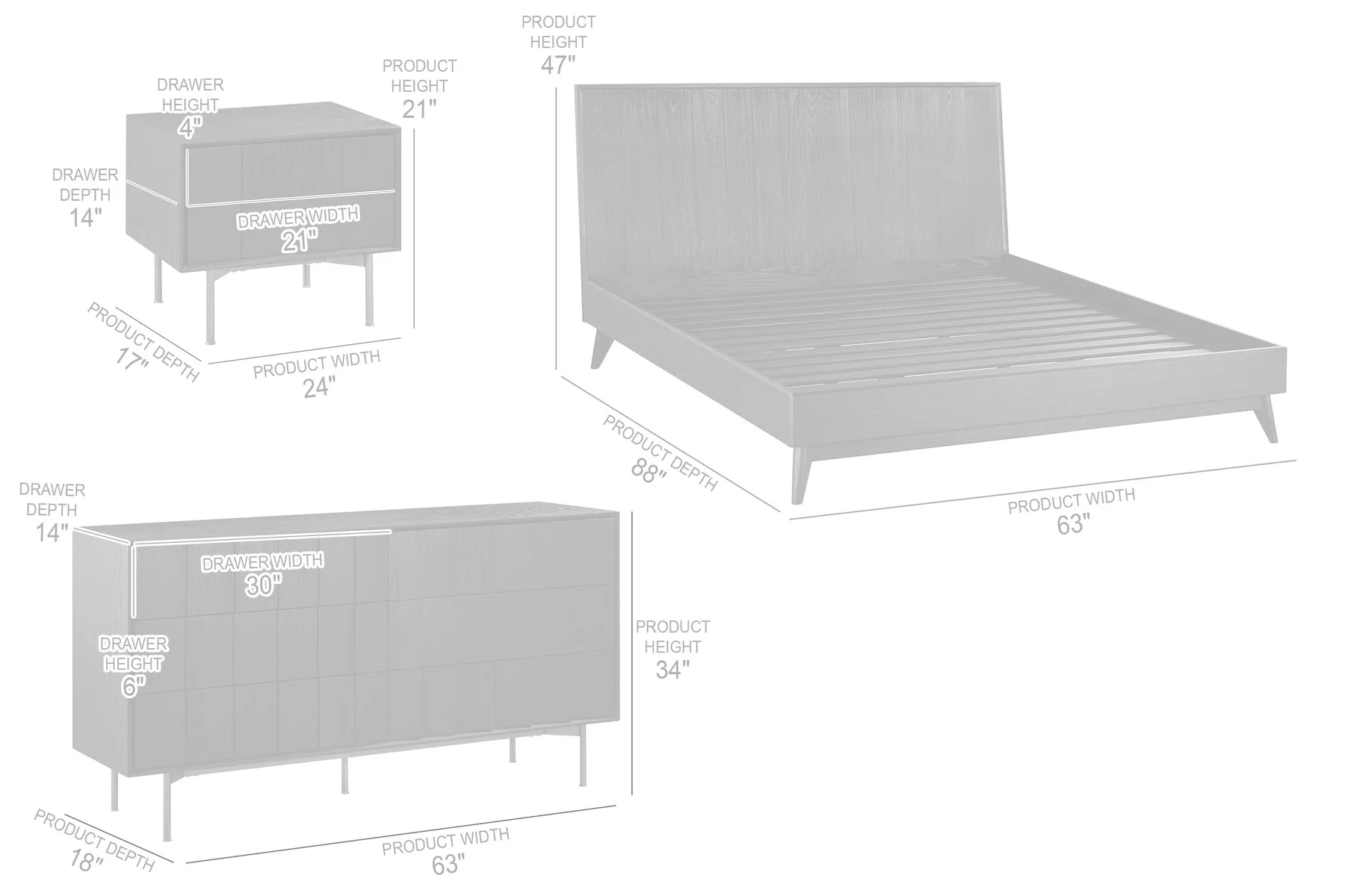 Carnaby Queen 4 Piece Bedroom Set in Black Brushed Oak Wood - Image 11