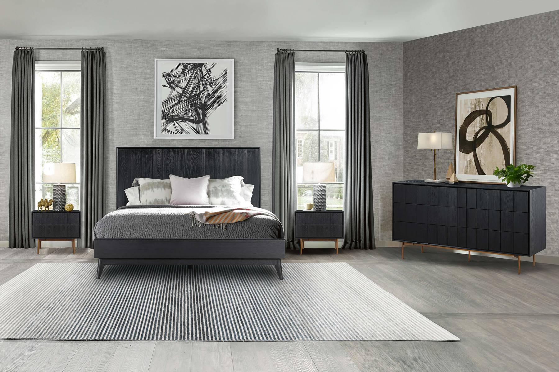 Carnaby Queen 4 Piece Bedroom Set in Black Brushed Oak Wood - Image 12