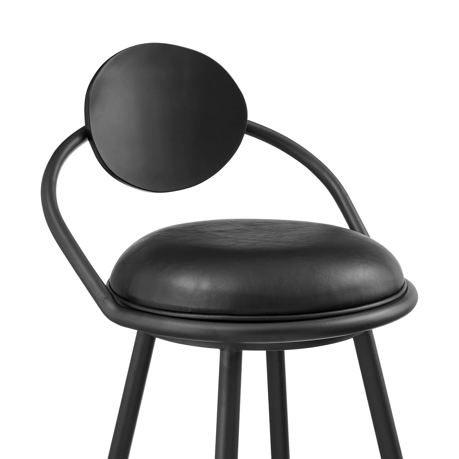 Carnation 26" Swivel Counter Stool in Black Iron with Vintage Black Faux Leather and Black Wood Back - Image 4