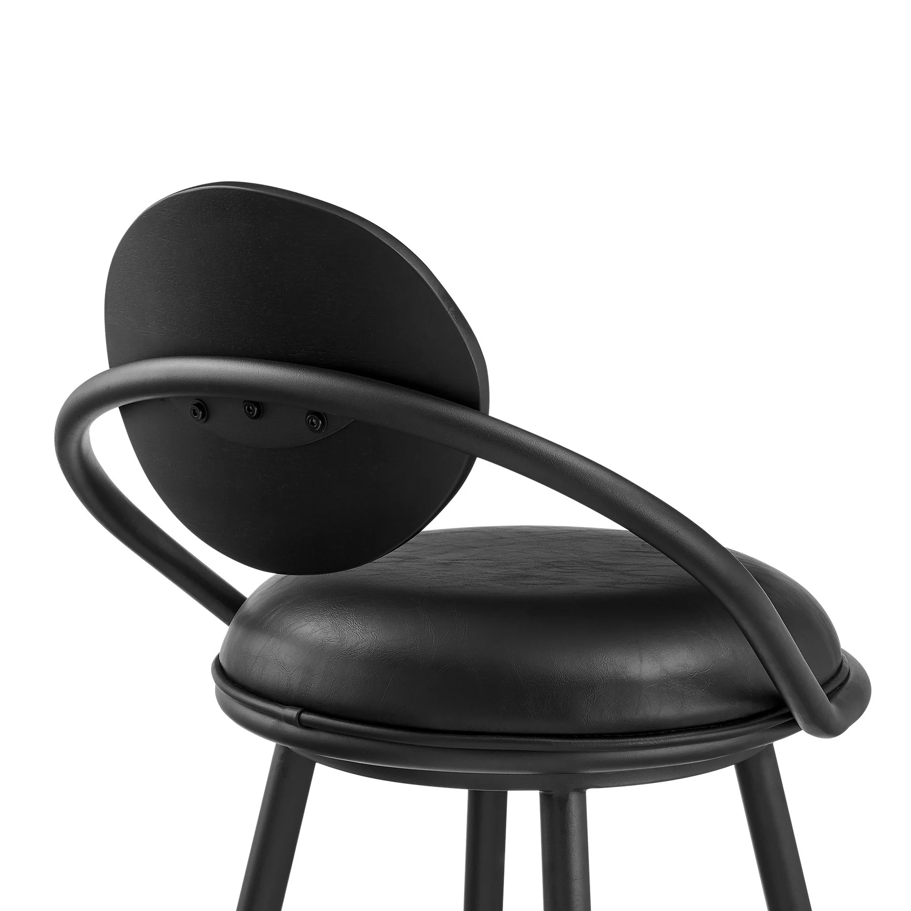 Carnation 26" Swivel Counter Stool in Black Iron with Vintage Black Faux Leather and Black Wood Back - Image 5