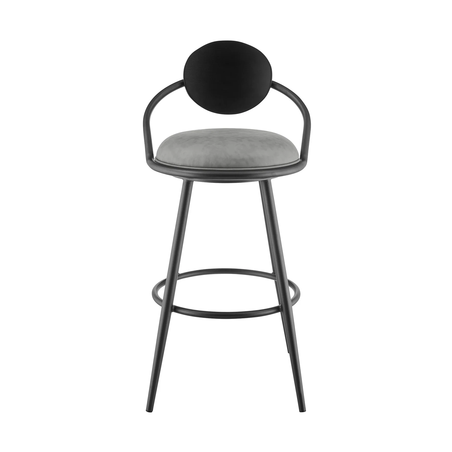 Carnation 26" Swivel Counter Stool in Black Iron with Vintage Gray Faux Leather and Black Wood Back - Image 2