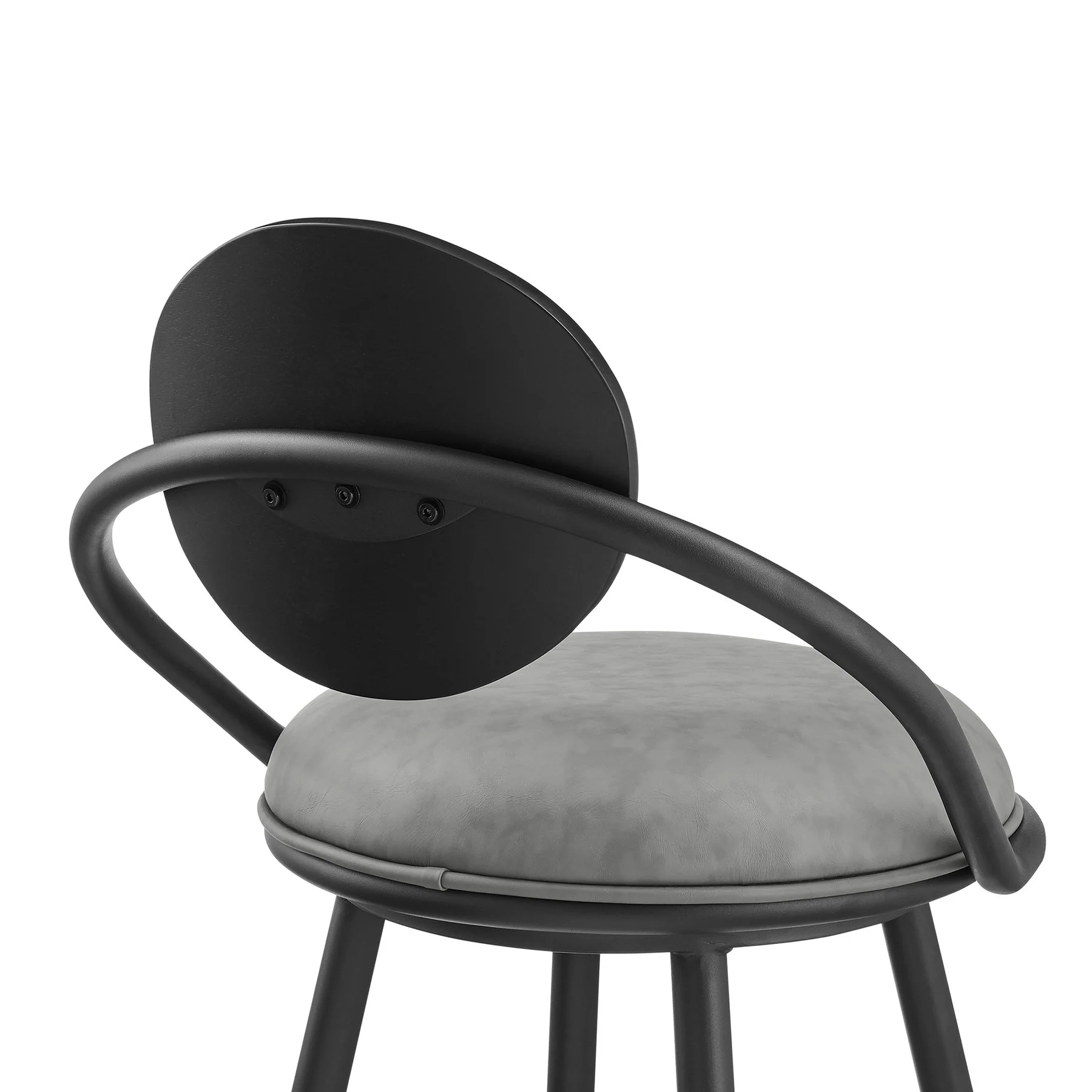 Carnation 26" Swivel Counter Stool in Black Iron with Vintage Gray Faux Leather and Black Wood Back - Image 5