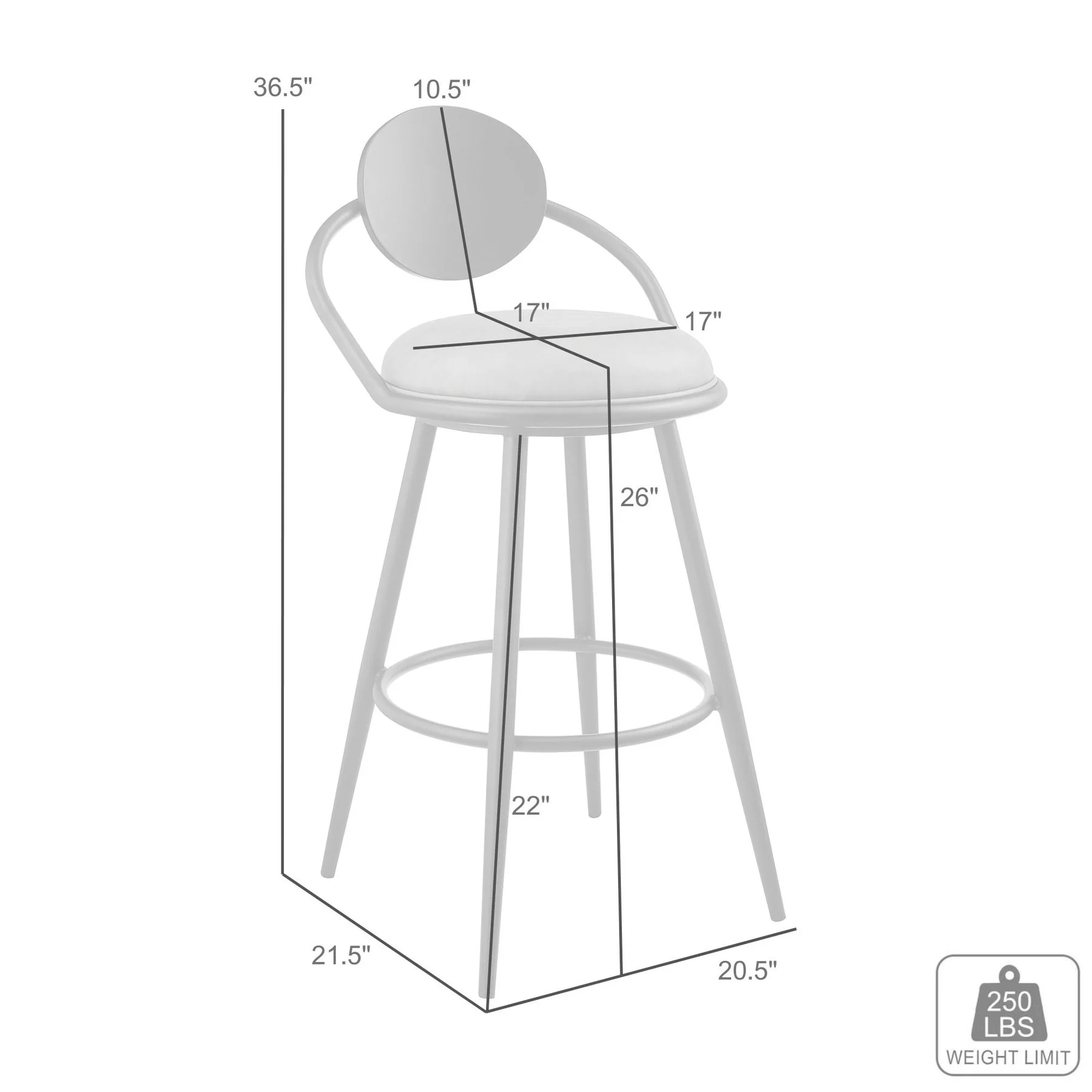 Carnation 26" Swivel Counter Stool in Black Iron with Vintage Gray Faux Leather and Black Wood Back - Image 9