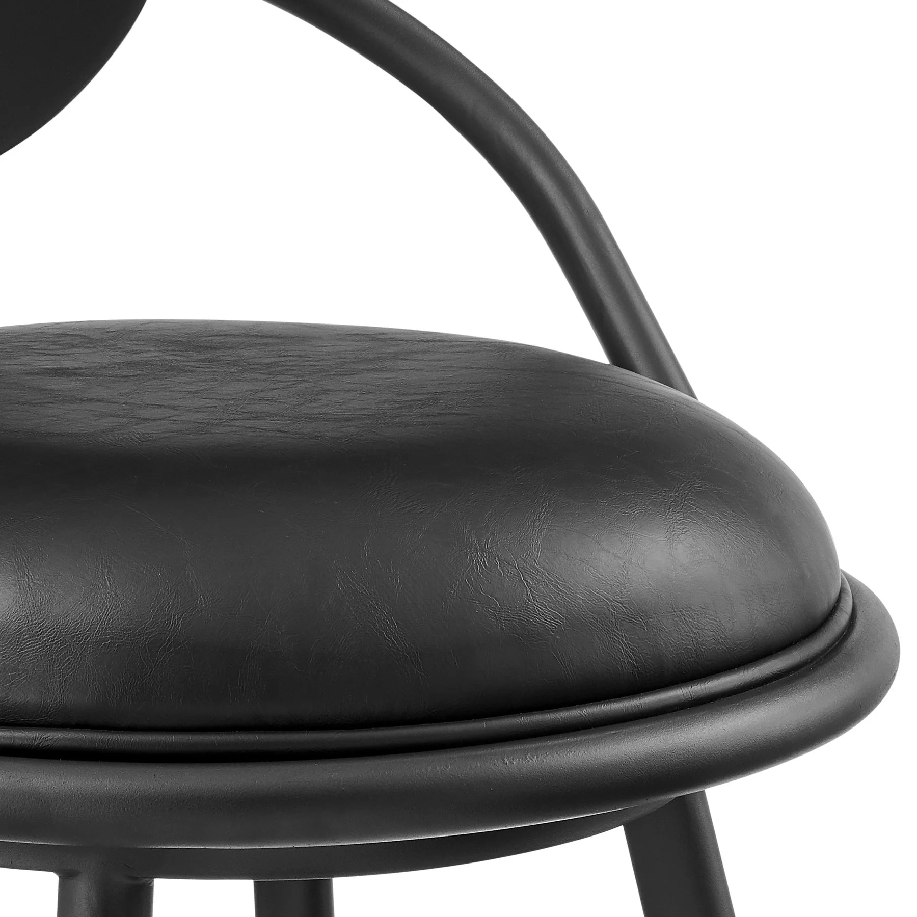 Carnation 30" Swivel Bar Stool in Black Iron with Vintage Black Faux Leather and Black Wood Back - Image 6