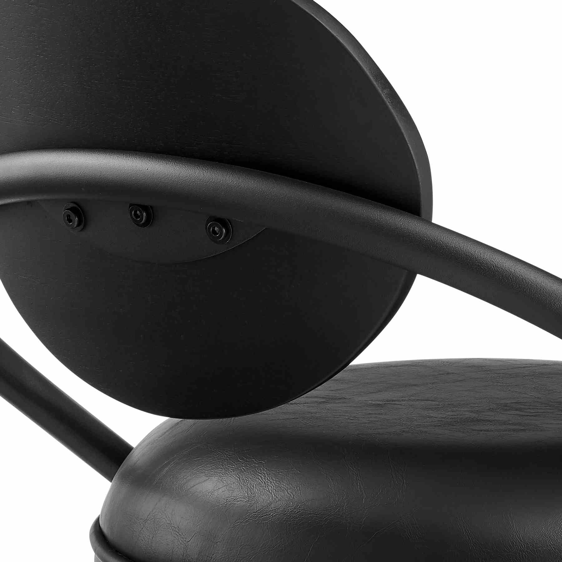 Carnation 30" Swivel Bar Stool in Black Iron with Vintage Black Faux Leather and Black Wood Back - Image 7